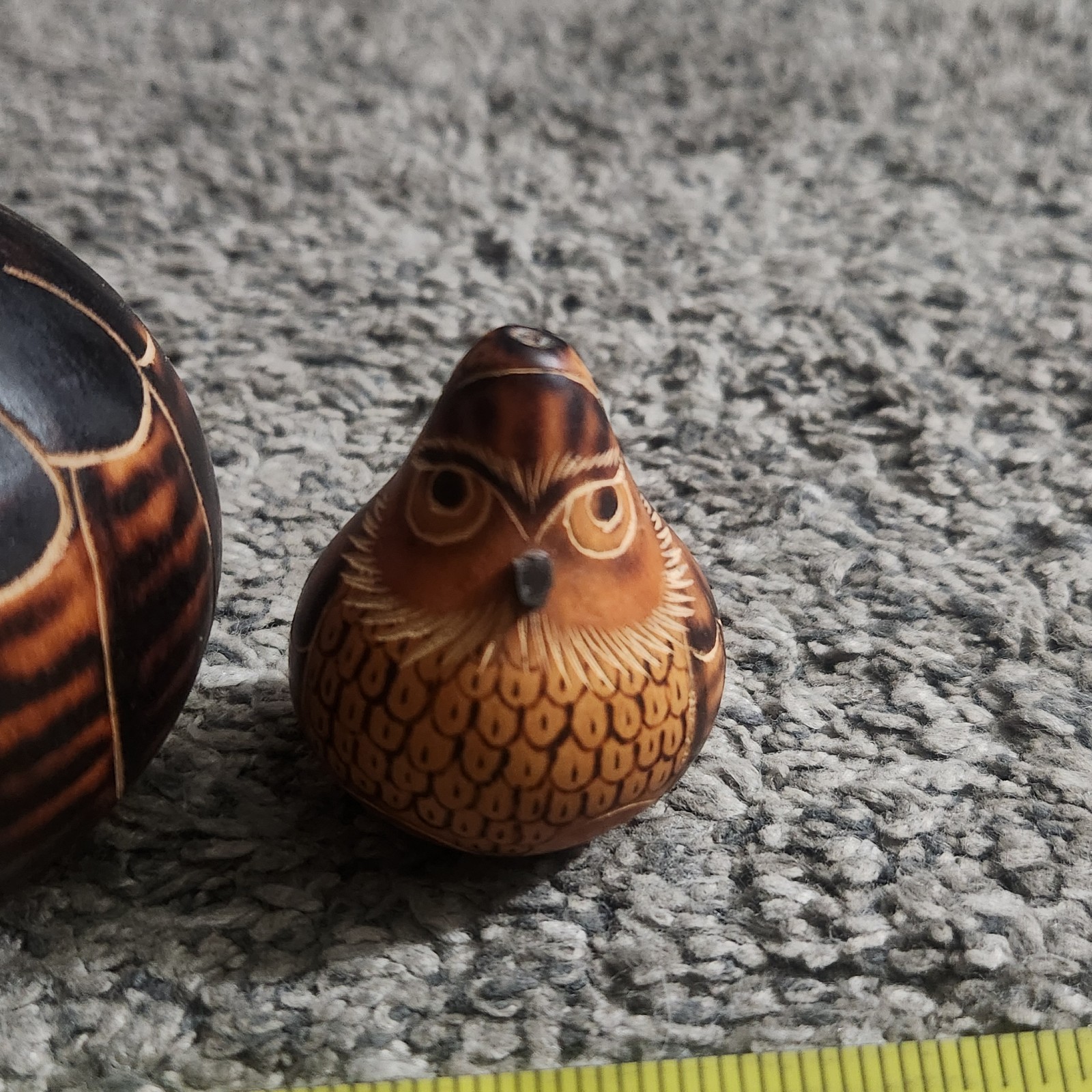 3 Peruvian Hand-Carved Gourds Owls Folk Art