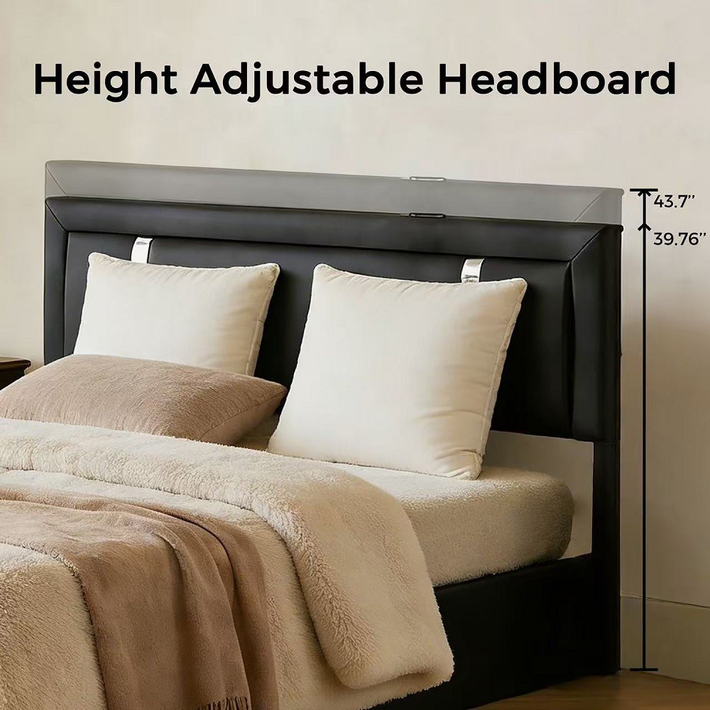Lift Up Storage Bed Frame with Adjustable LEDUSB-CCharging PortsHydraulicSupport