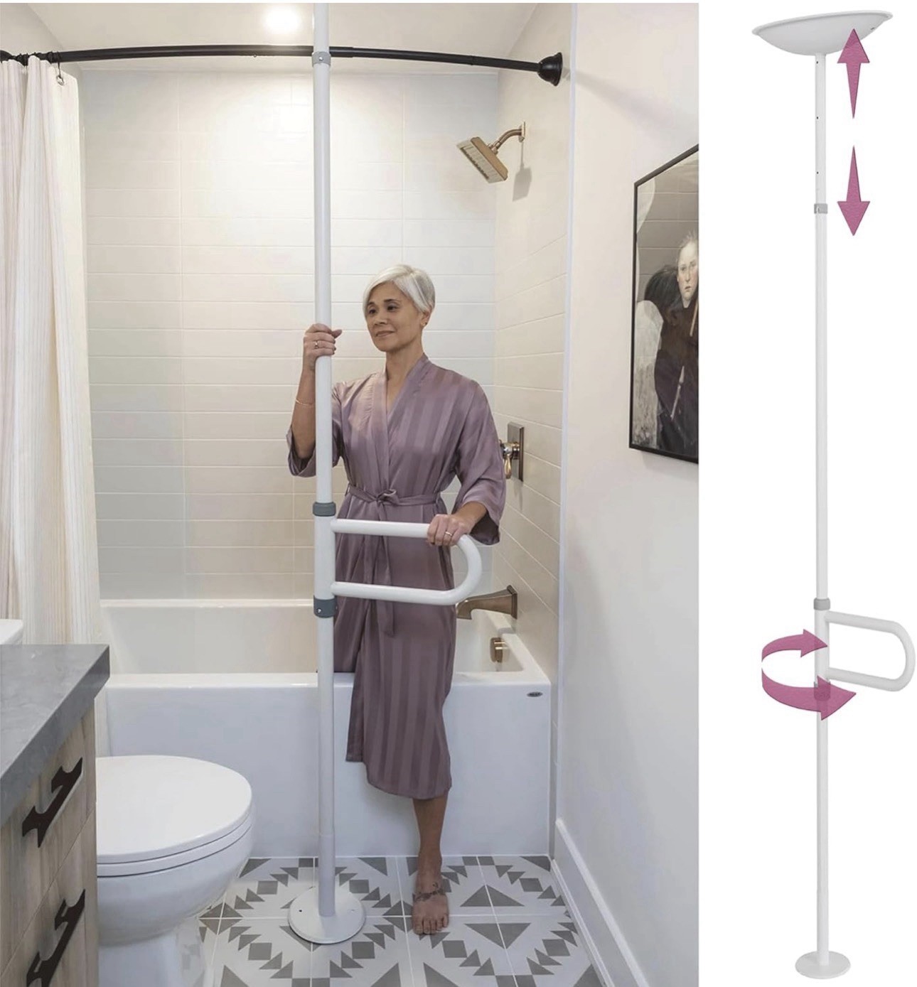 HEALTHCRAFT uPole with Pivot Bar (7-10 Feet) Tension Mounted Transfer Pole