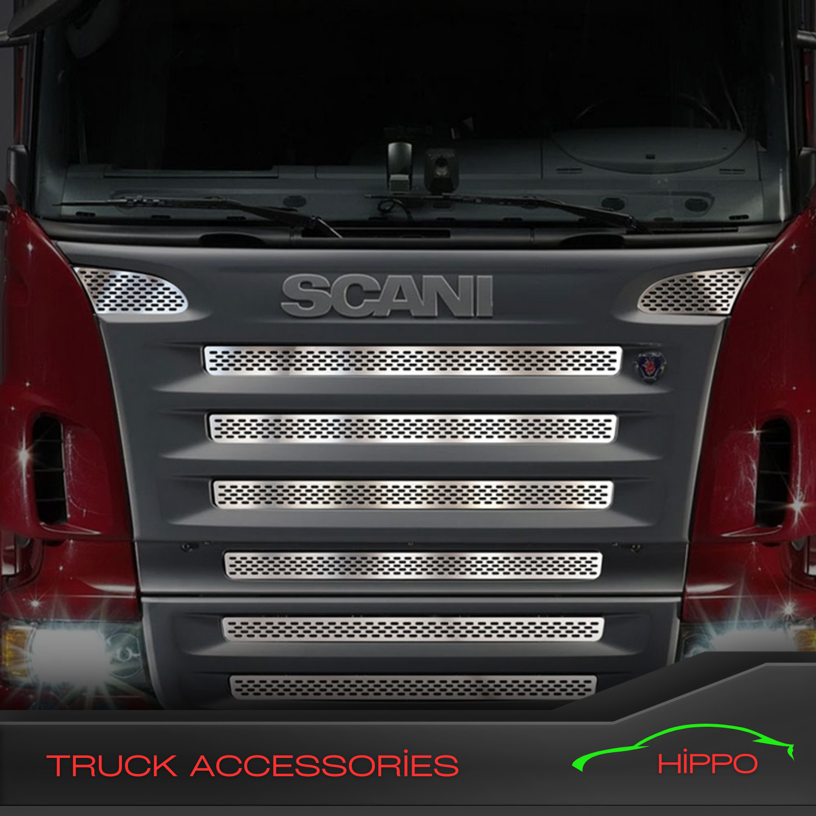 To Fit Scania R1 Series 2004-2009 Chrome Front Grill Perforated Stainless Steel