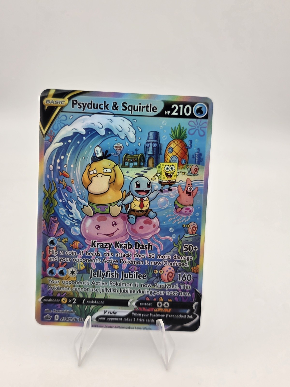 CUSTOM FAN ART Psyduck Squirtle Beach Day Holo Trading Card