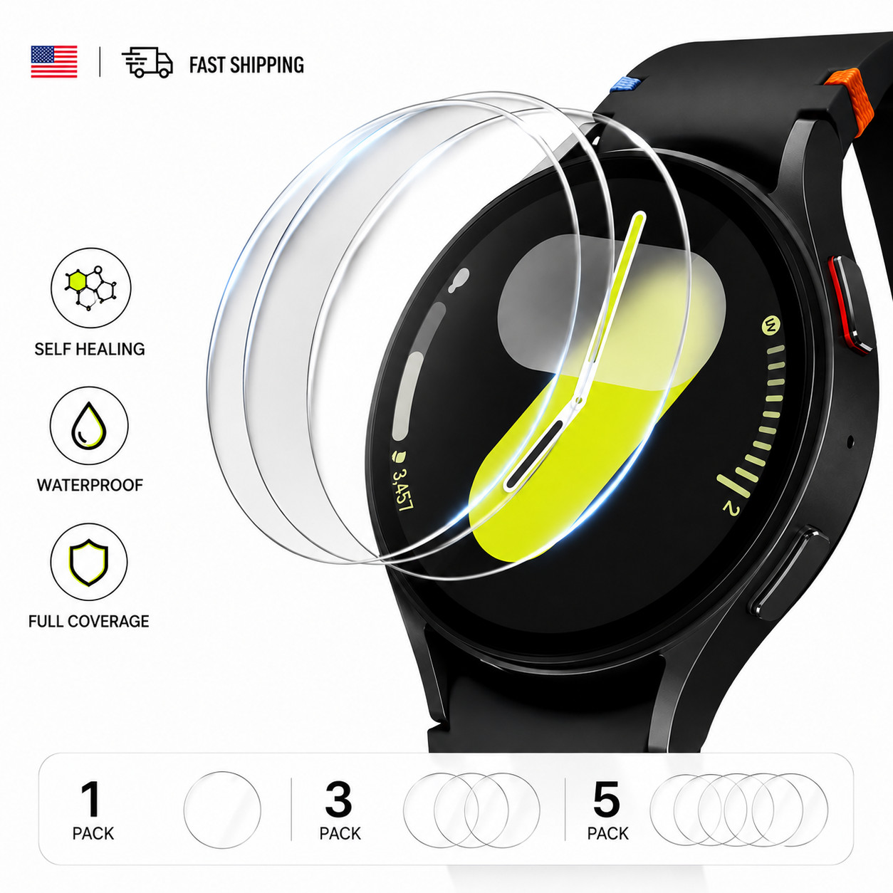 3x Hydro Screen Protector for Samsung Galaxy Watch 4/5/6/7/8 40/44 Classic 43/47
