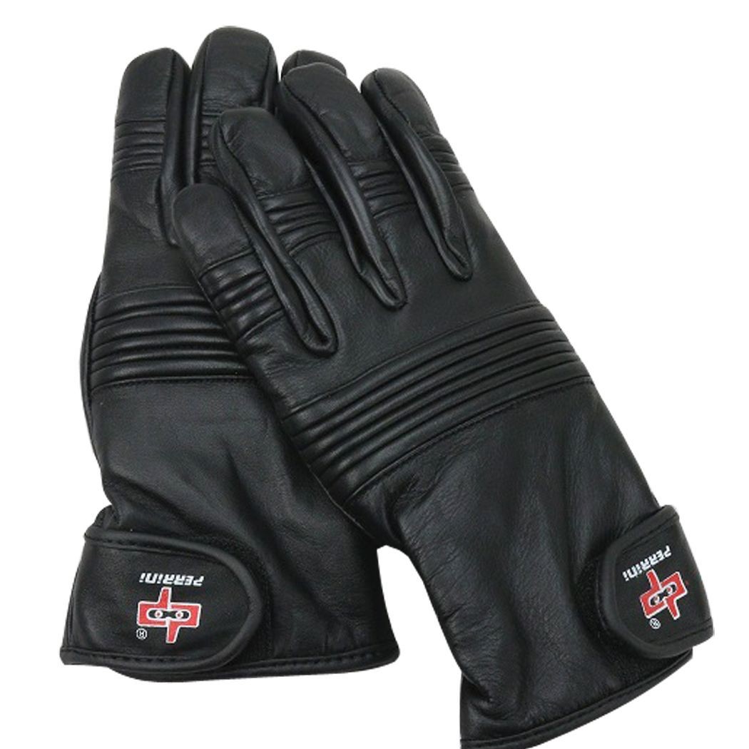 Perrini Black Cow Hide Leather Winter Gloves Heavy Duty Playboy Fabric Lining -L