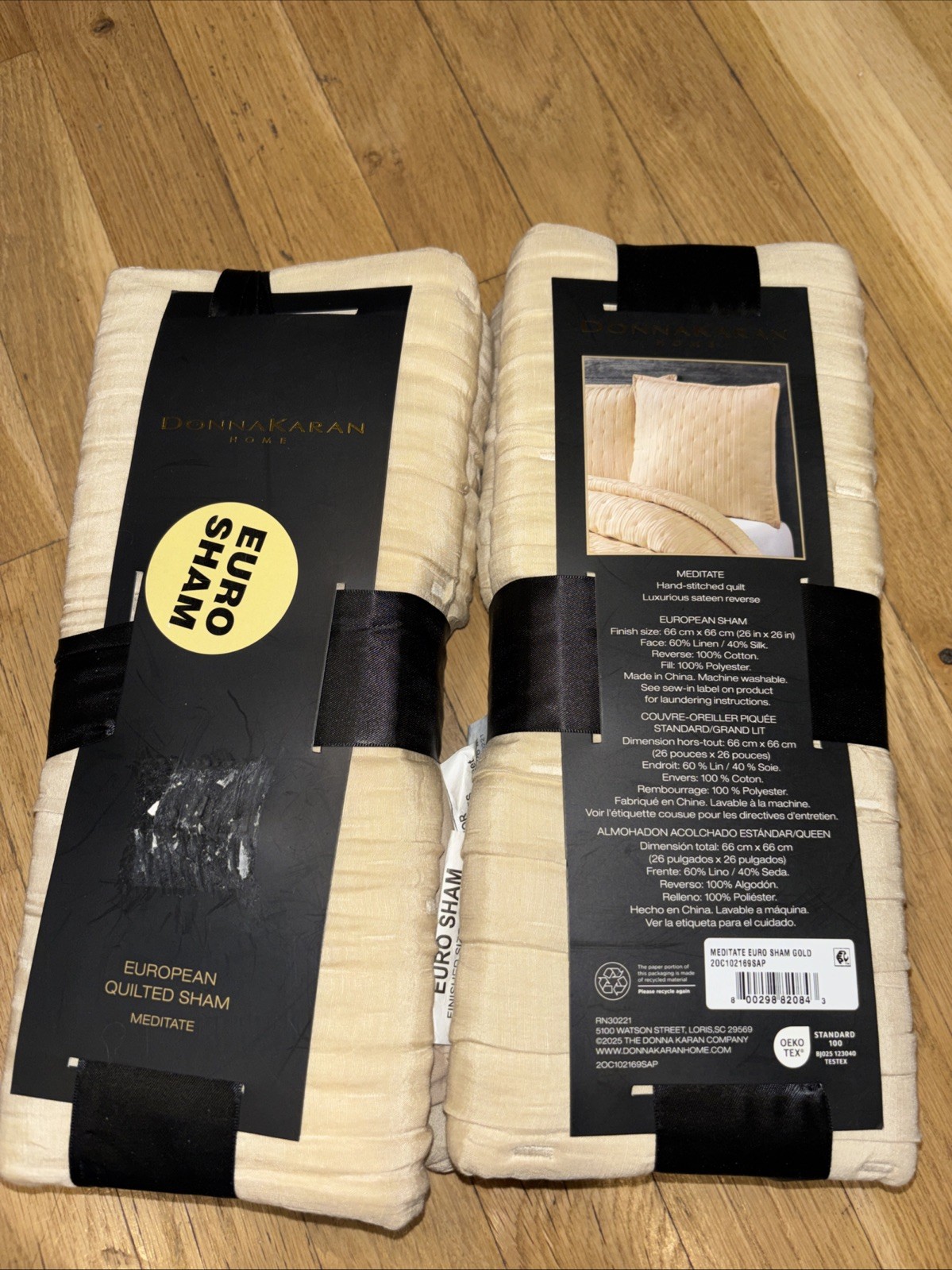 NWT DONNA KARAN 2 MEDITATE QUILTED GOLD EURO EUROPEAN SHAM SET