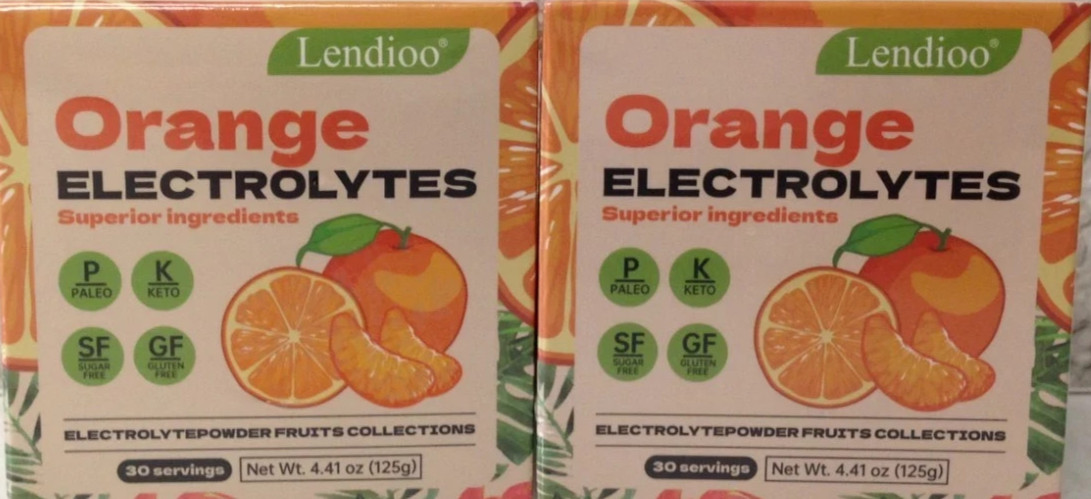 Orange Flavour Electrolytes Powder 4.41 oz Sugar-Free Gluten-Free - 2 Pack