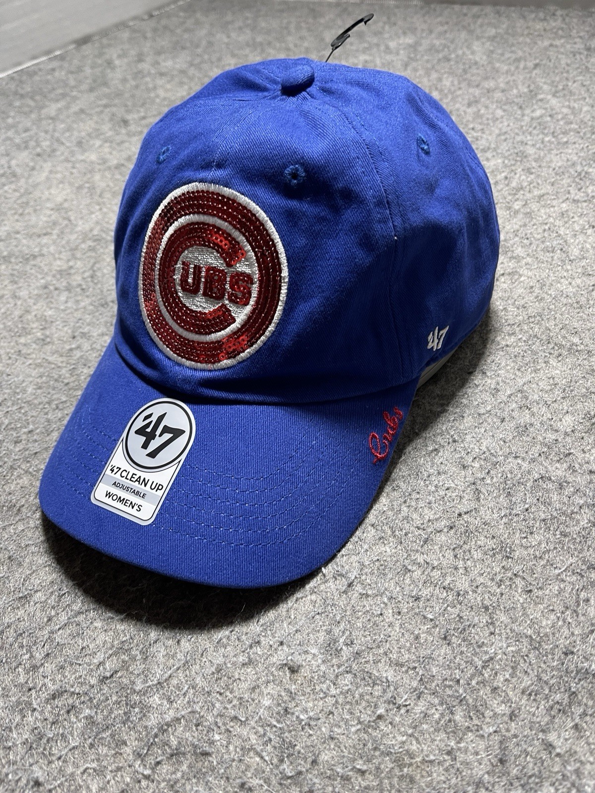 Women's NEW Blue BLING Bedazzled Chicago CUBS Baseball MLB Strapback Hat Cap