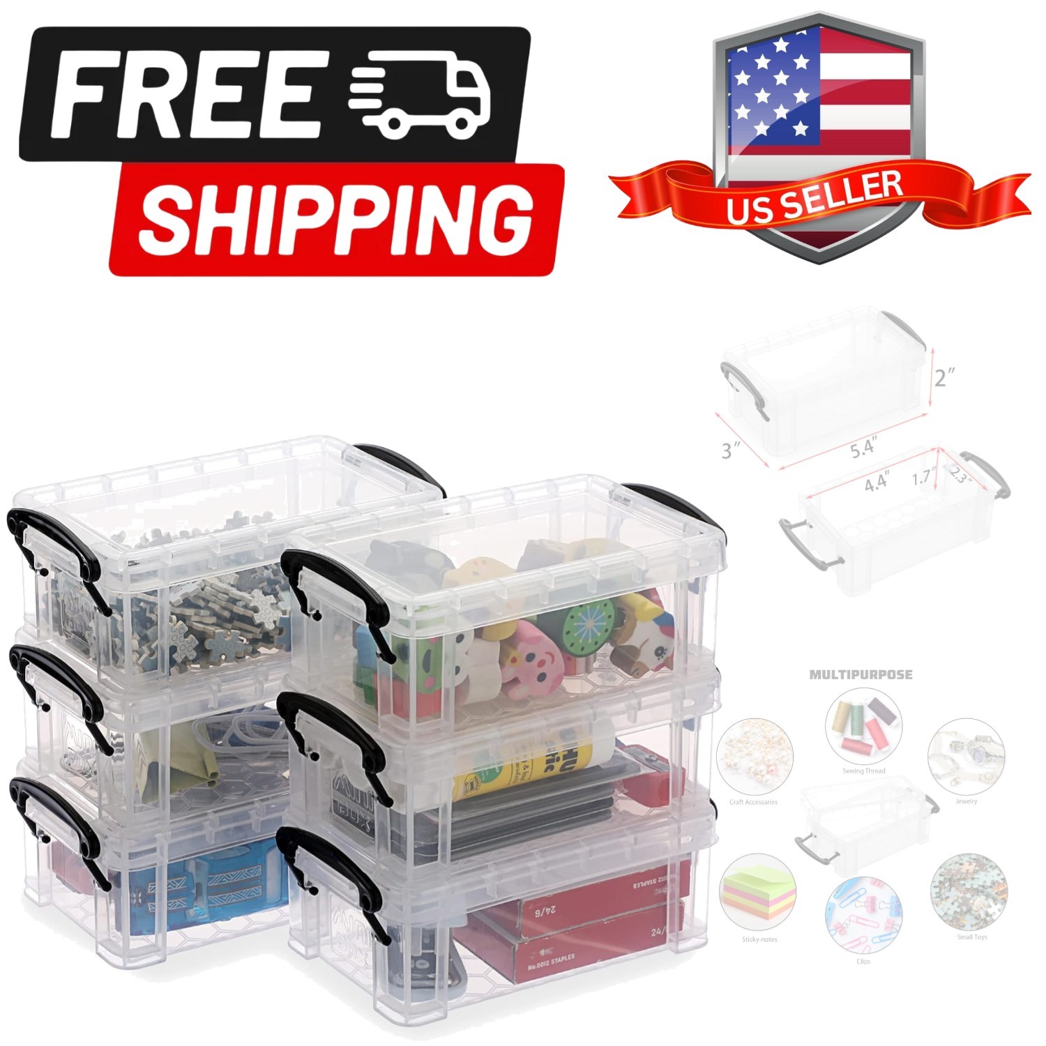 6 Pack Small Clear Plastic Storage Box with Lid Mini Sewing Box Organizer wit...
