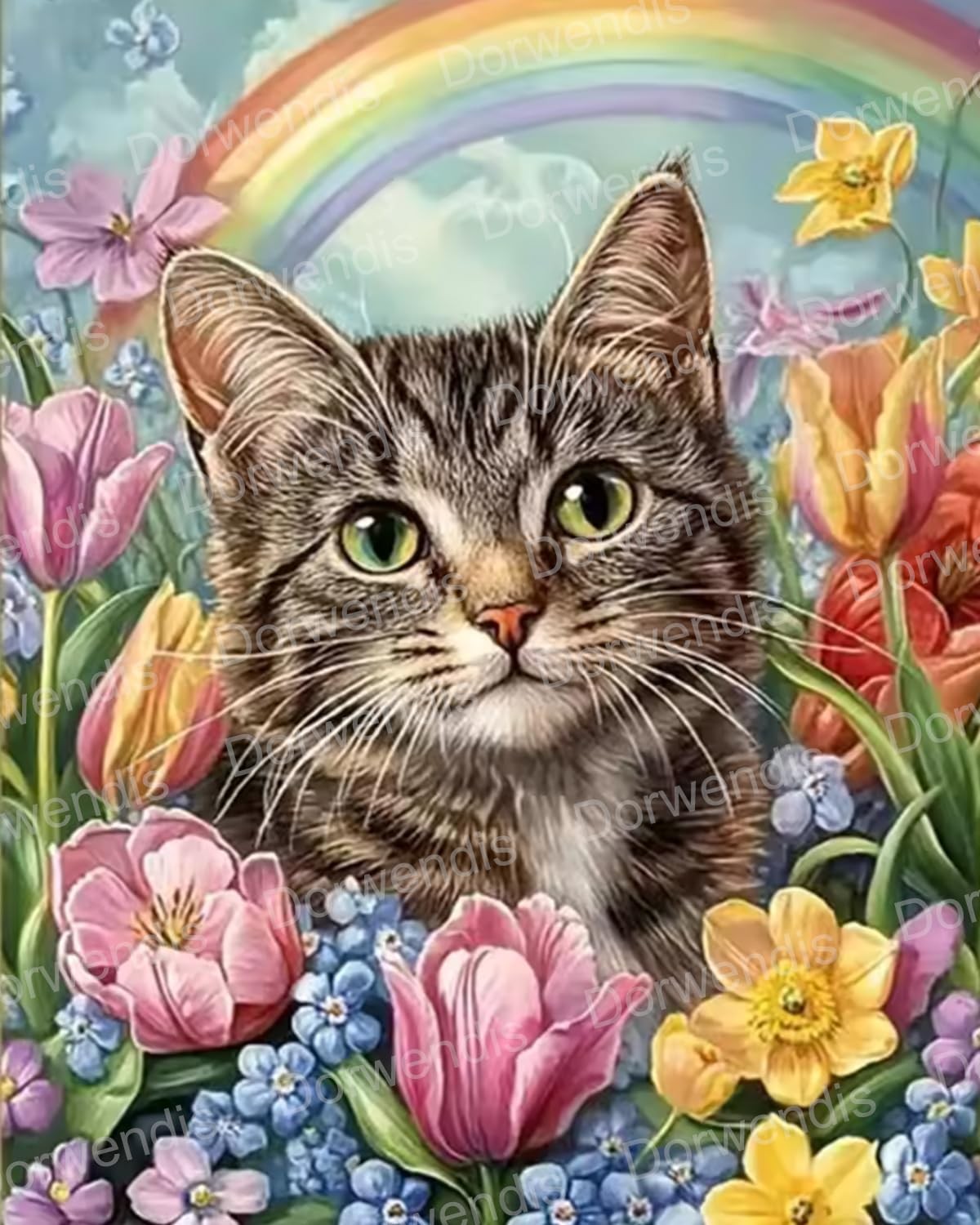 Dorwendis Flower Cat Diamond Art Kits for Adults, 5D DIY DOW-DP-037