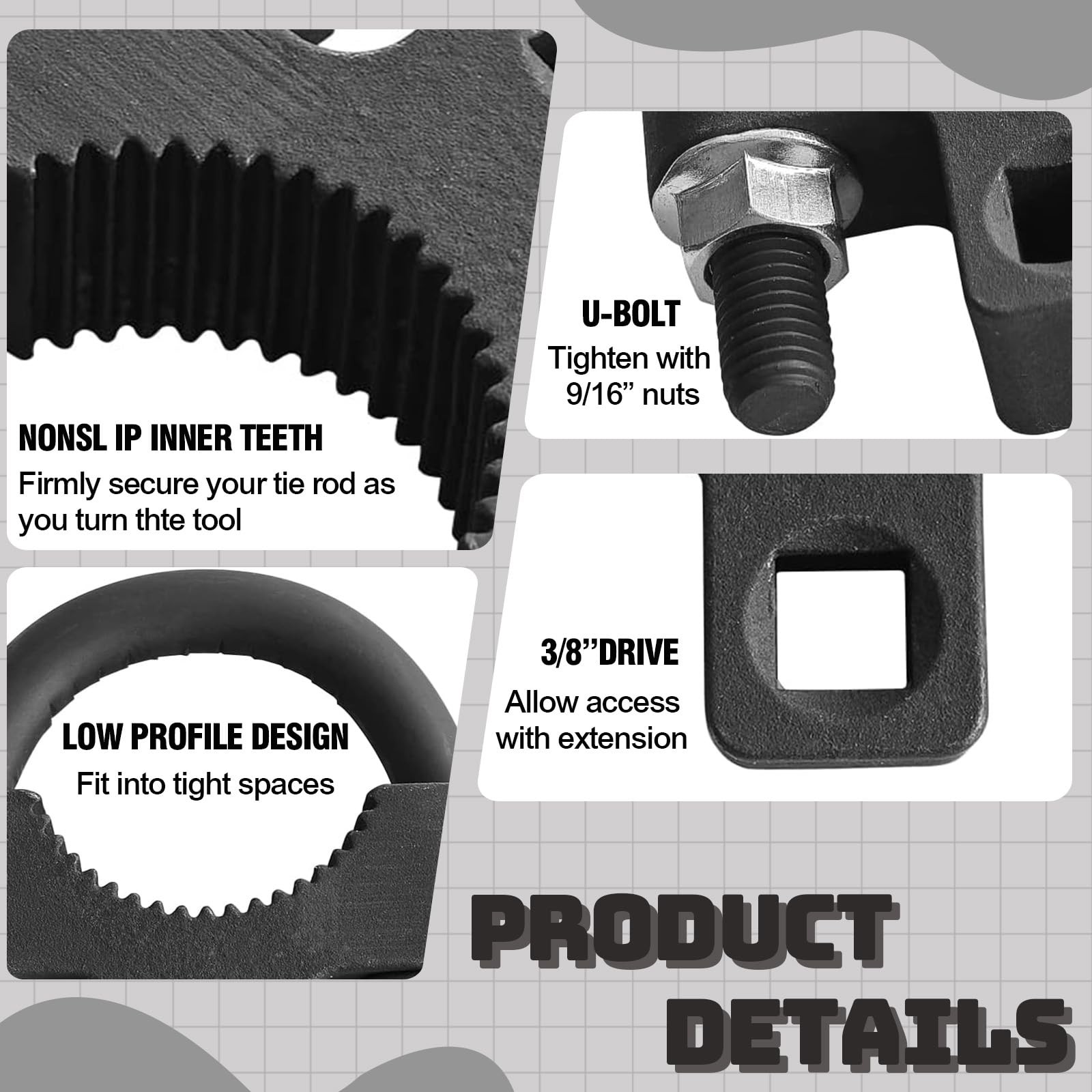Inner Tie Rod Removal Tool,with Non-Slip Teeth for and...
