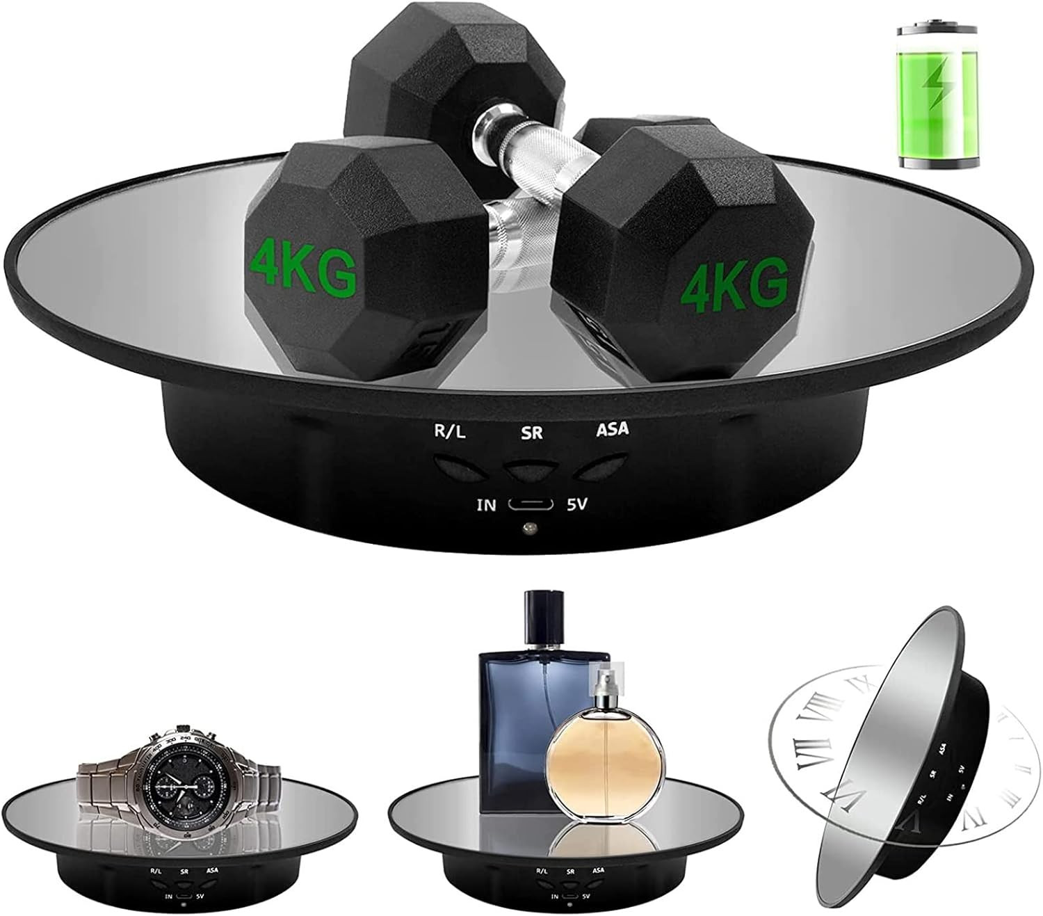 Motorized Rotating Display Stand, 7.87Inch /17.6LB Load，Mirror Covered 360 Degre
