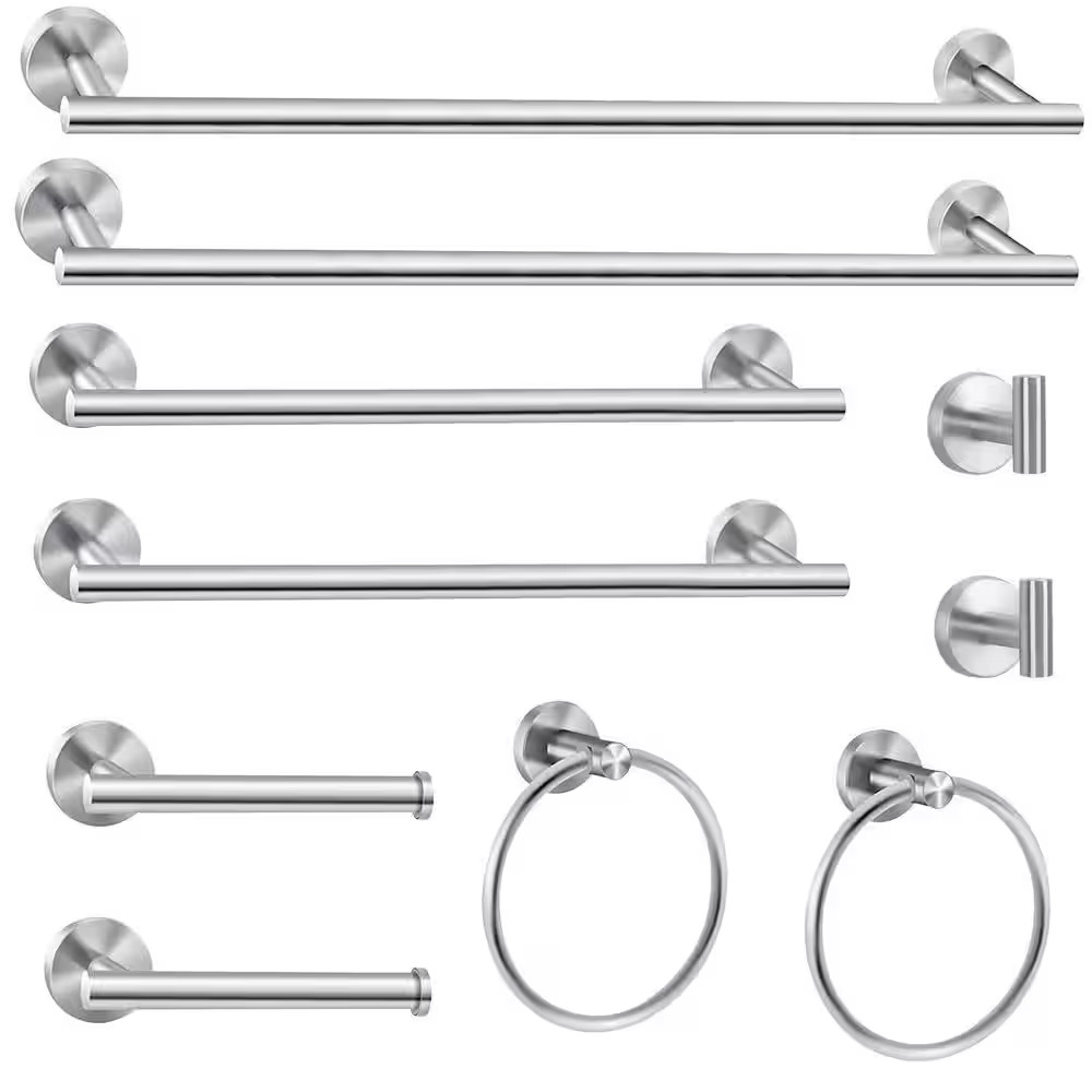 10-Piece Bath Hardware Set Included 24 In. Towel Bar, Towel Ring, Toilet Paper H