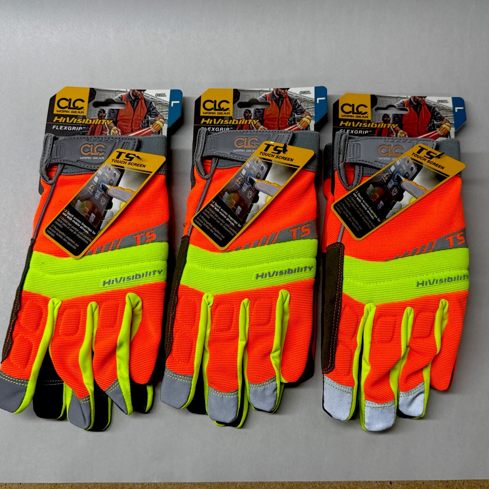 3 Pack Custom Leathercraft 128L hivisibility Flex Grip Work Gloves Large Neon