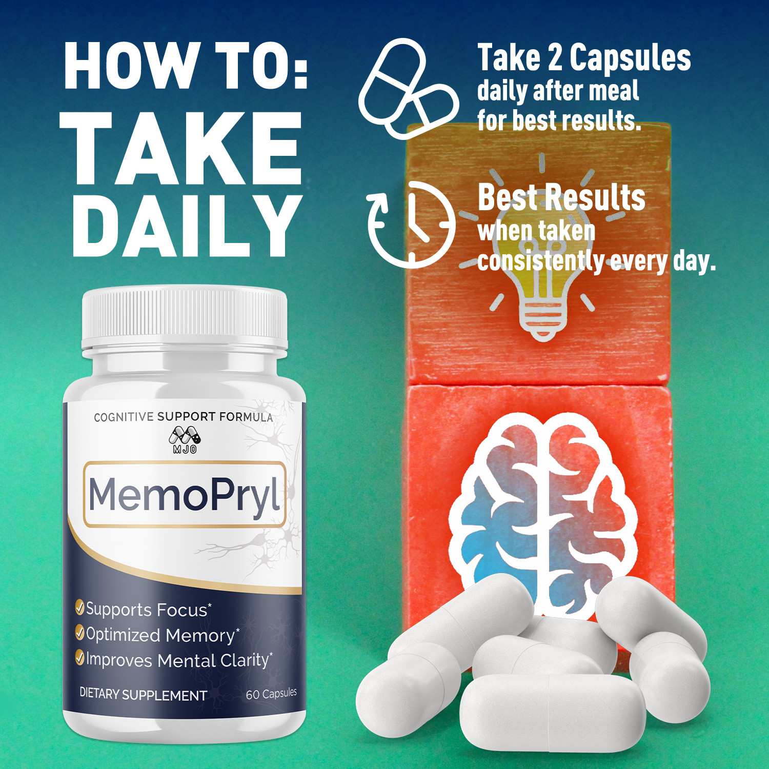 (2 Pack) MemoPryl Advanced Nootropic Brain Support Max Supplement 120 Capsules