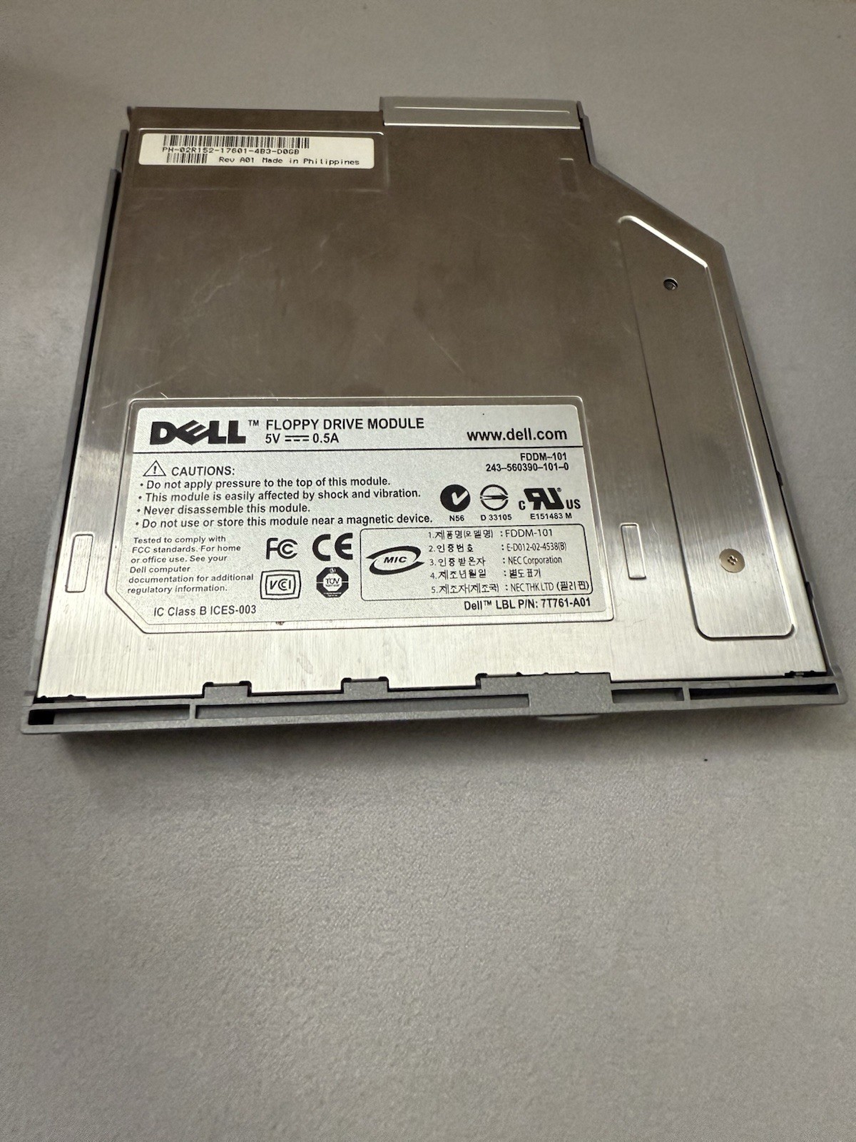 Dell FDDM-101 Floppy Drive Module 7T761-A01 243-560390-101-0 Tested