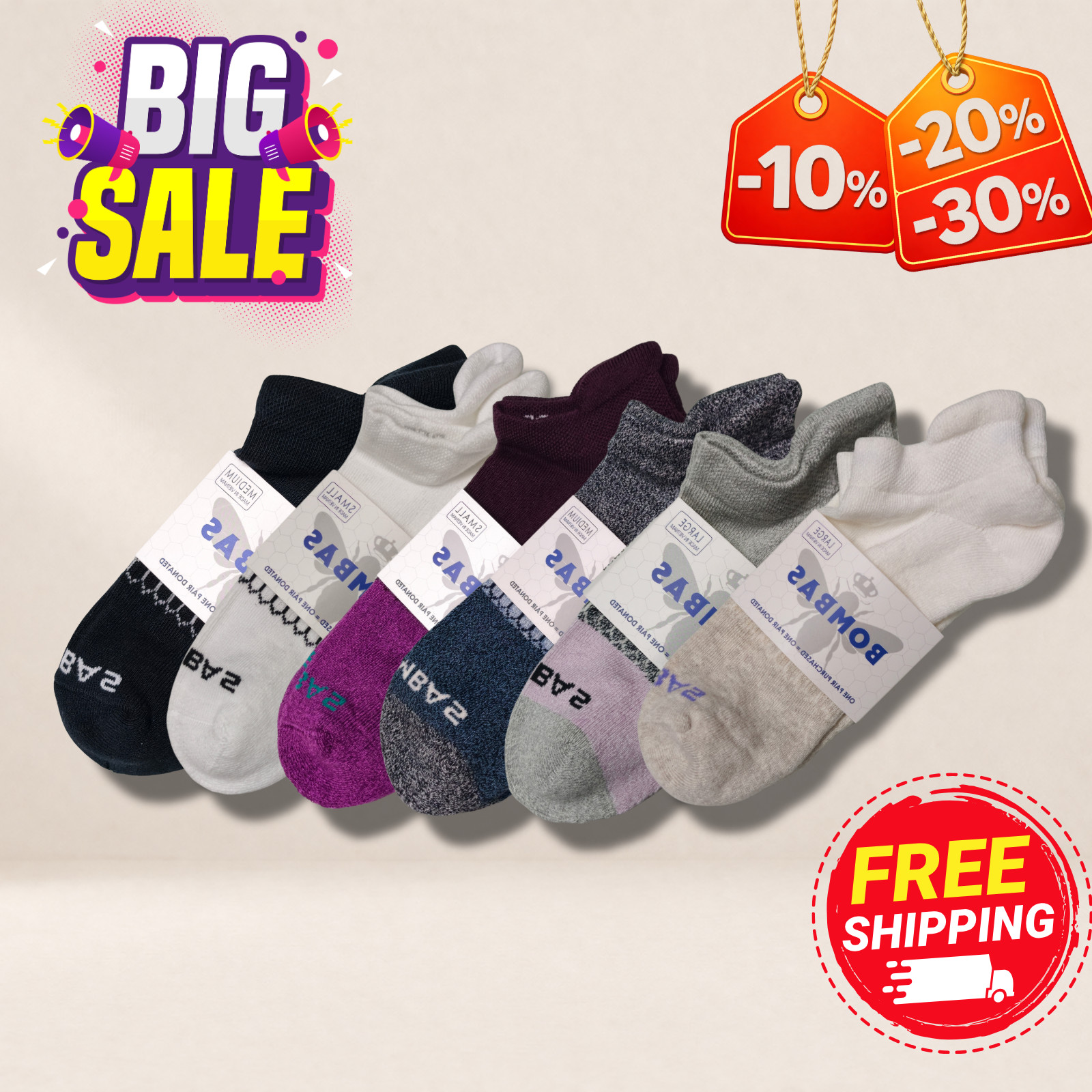 Men’s Ankle Bombas Socks Multi Color  1/3/5 Pairs Soft Cushion Breathable Comfor