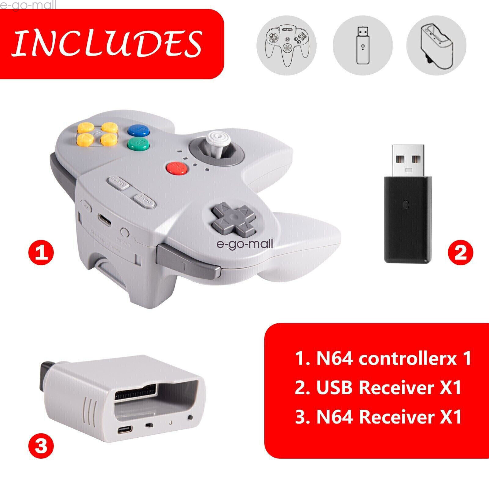 2.4G Wireless Switch Controller for Nintendo 64/Switch/PC Mac Window Rumble Pak