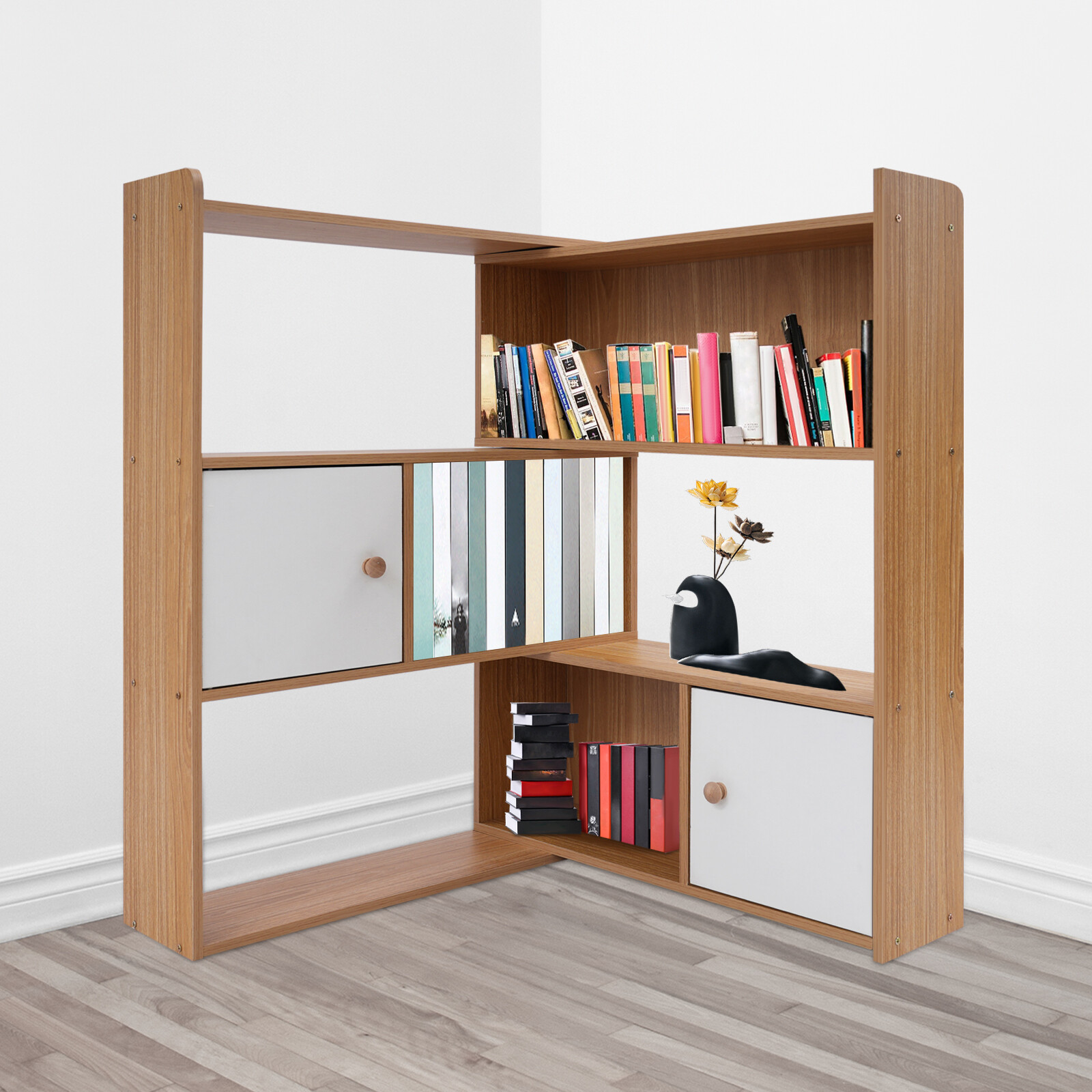 3-tier Bookshelf Stretchable Bookcase Modern Log Color Bookshelf For Home Office