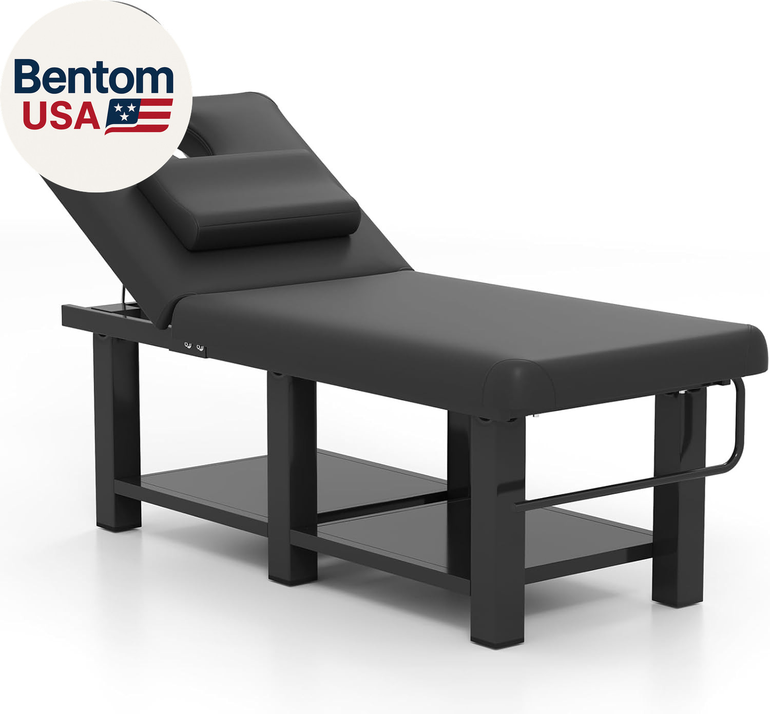Heavy Duty Wide Stationary Massage Table Metal Frame PU Leather Spa Facial Profe