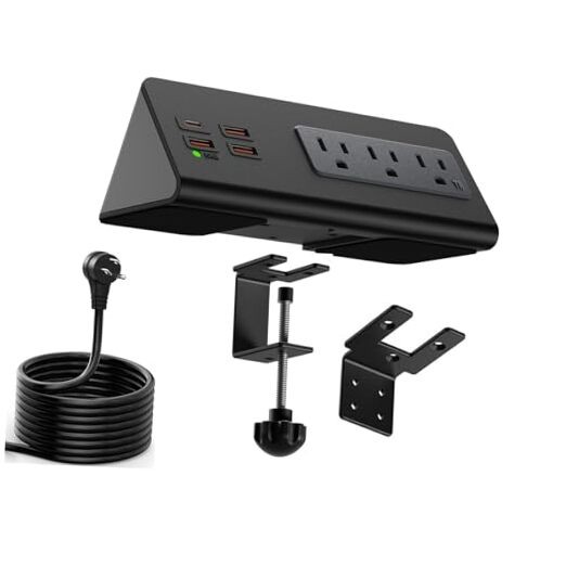 Upgraded Version Edge Mount Power Strip with USB-C Ports Tabletop Black - 1pack