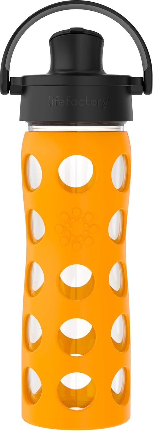 16-Ounce Glass Water Bottle W/ Active Flip Cap & Protective Silicone Sleeve
