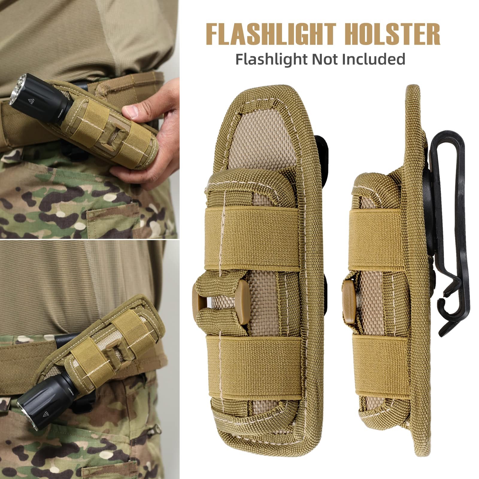 Tactical Flashlight Pouch Holster Rotatable Flashlight Holder Belt Clip Tactical