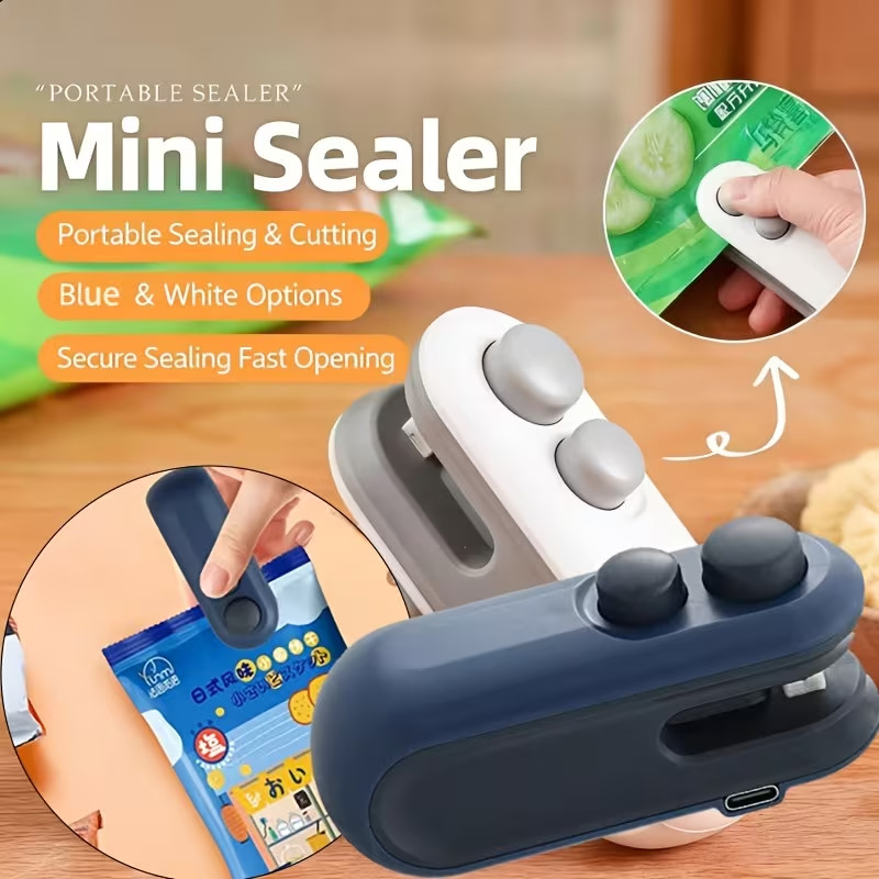 2× Mini 2-in-1 Snack Heat Sealer Cutting Portable Food Sealer for Snack Sealing