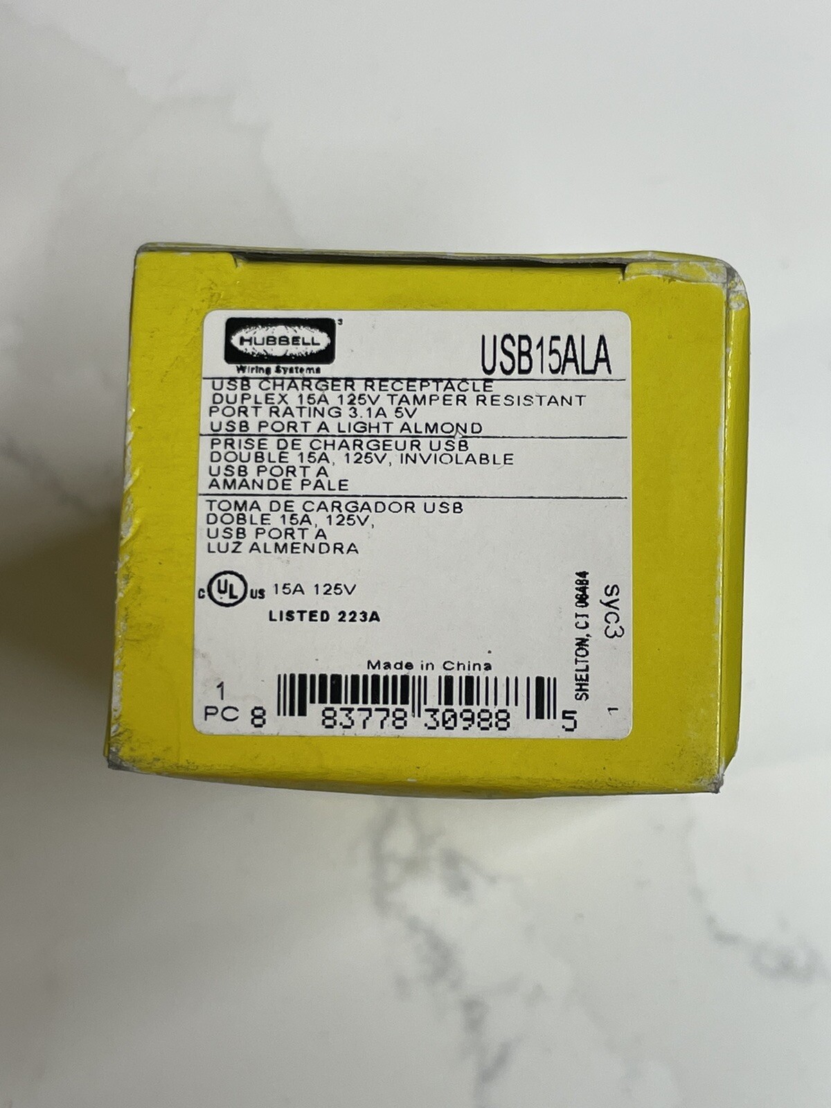Hubbell USB15ALA USB RECEPTACLE 15A TAMPER RESISTANT LIGHT ALMOND NEW SURPLUS