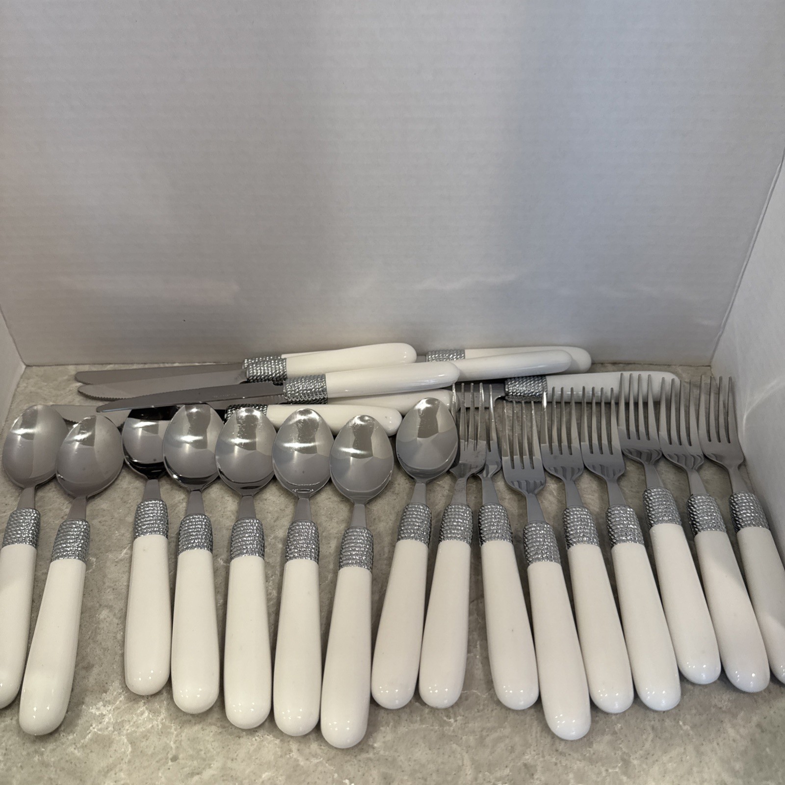 24 Pieces  Flatware Silver Base Spoons Forks Knives