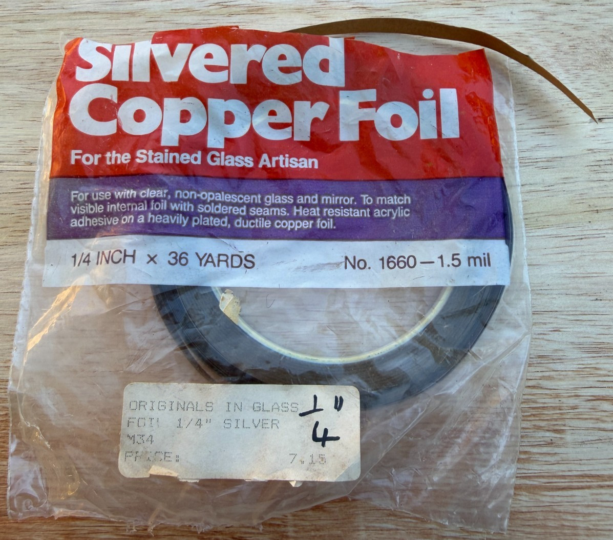 Vintage Venture Tape Silvered Copper Foil 1/4" No. 1660 Stained Glass Art USA