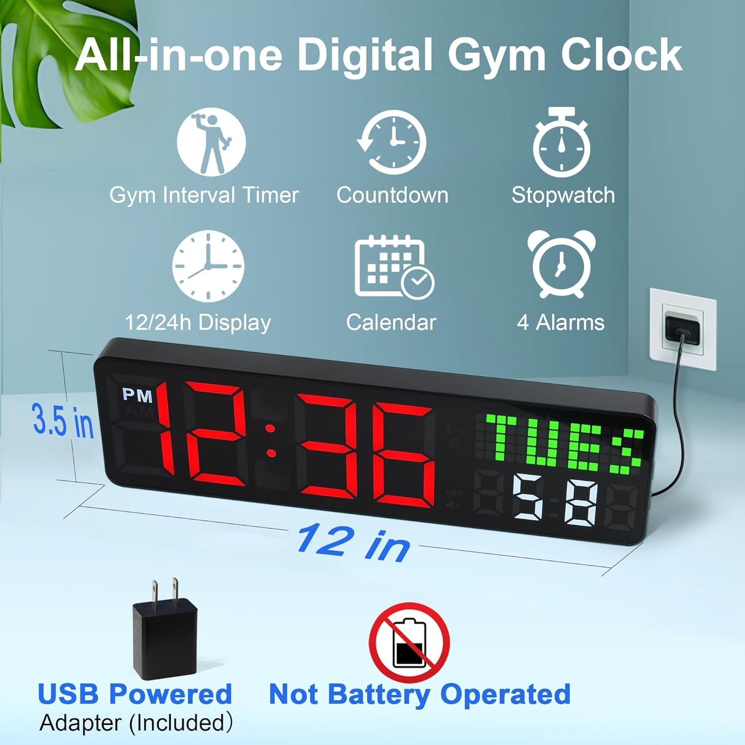 Gym Clock Timer, Workout Clock with Seconds | 5 Display Modes, 4 Alarms | Remote