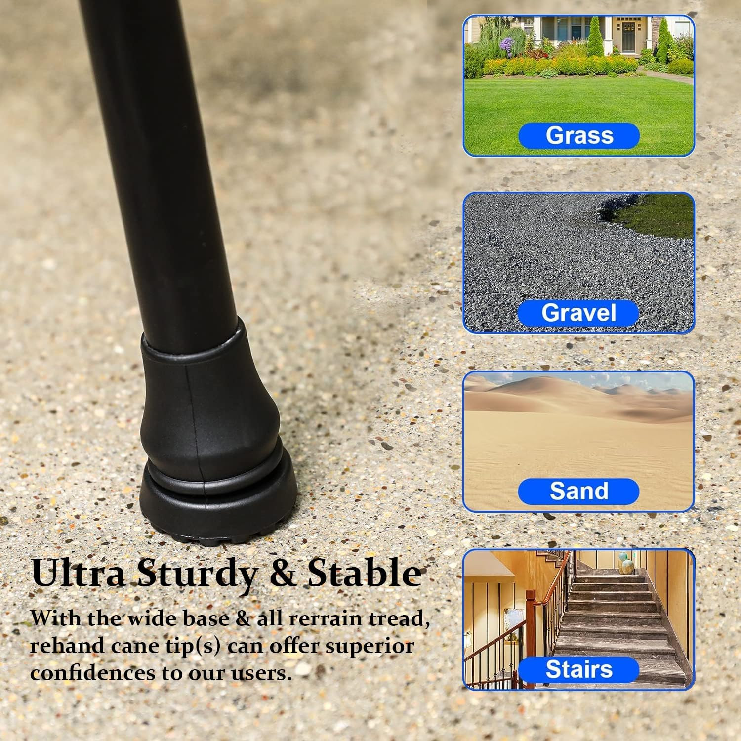 Cane Tips (6-Pack), 3/4 Inch Non-Slip Rubber Replacement for Walking Stick Foldi