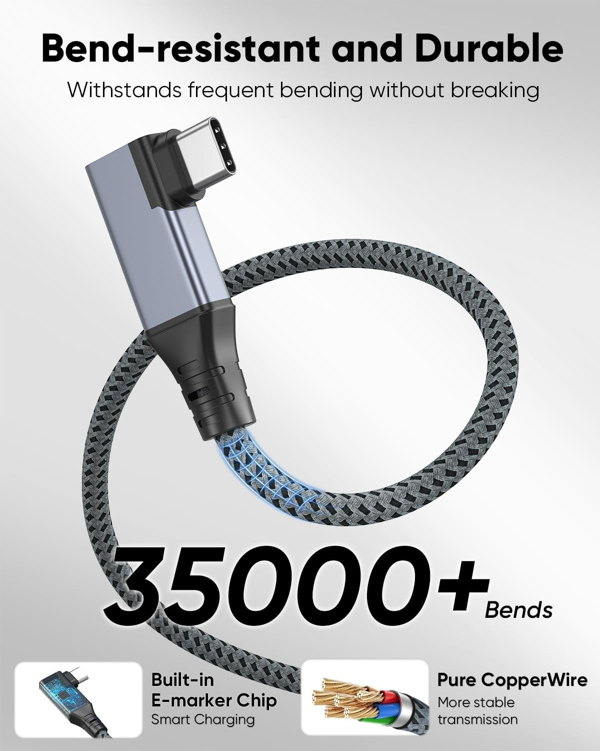20Gbps Short USB C to USB C Cable 6 inch, Right Angle USB C 3.2 Gen 2 Data Trans