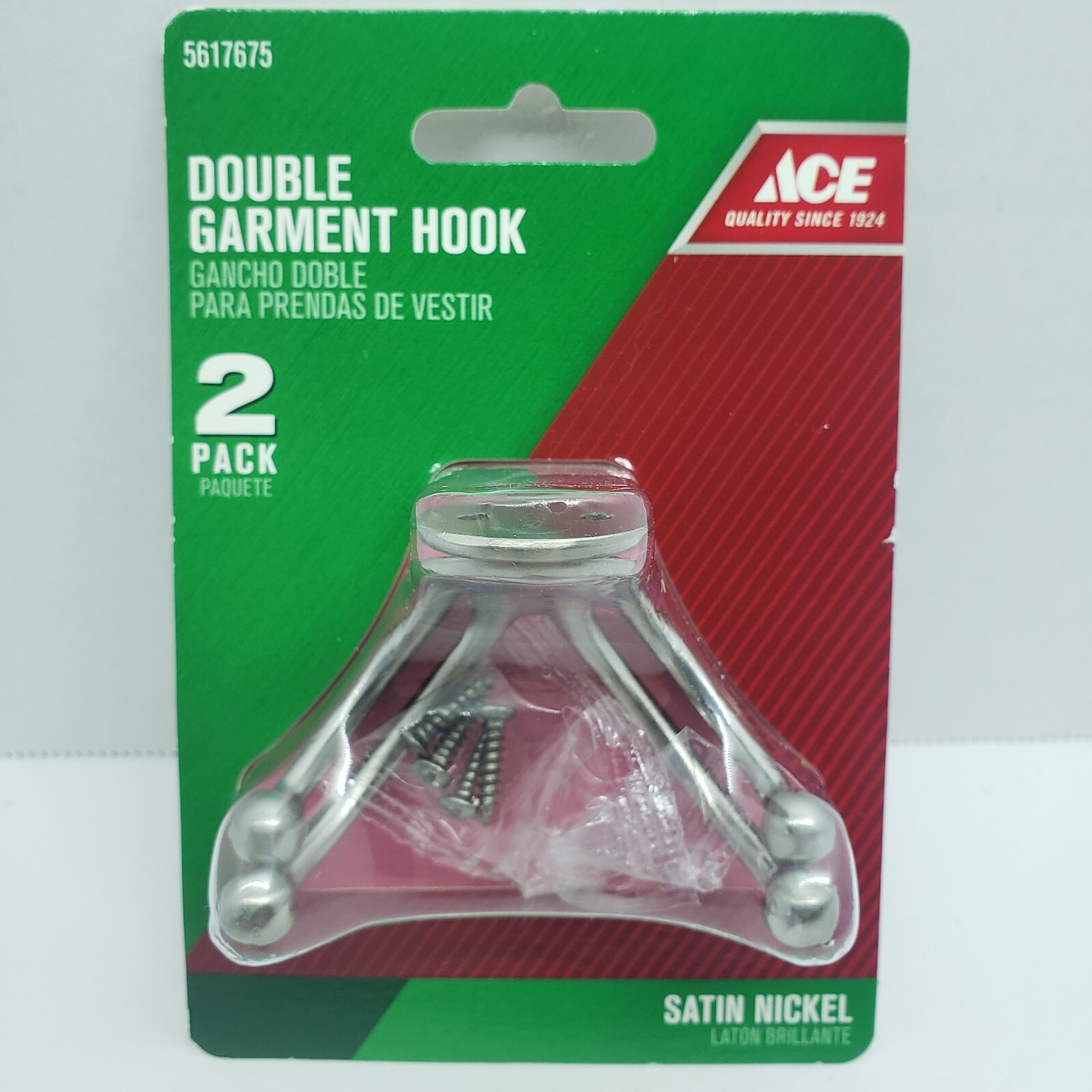 ACE Double Garment Hook Satin Nickel 2 Pack   #5617675