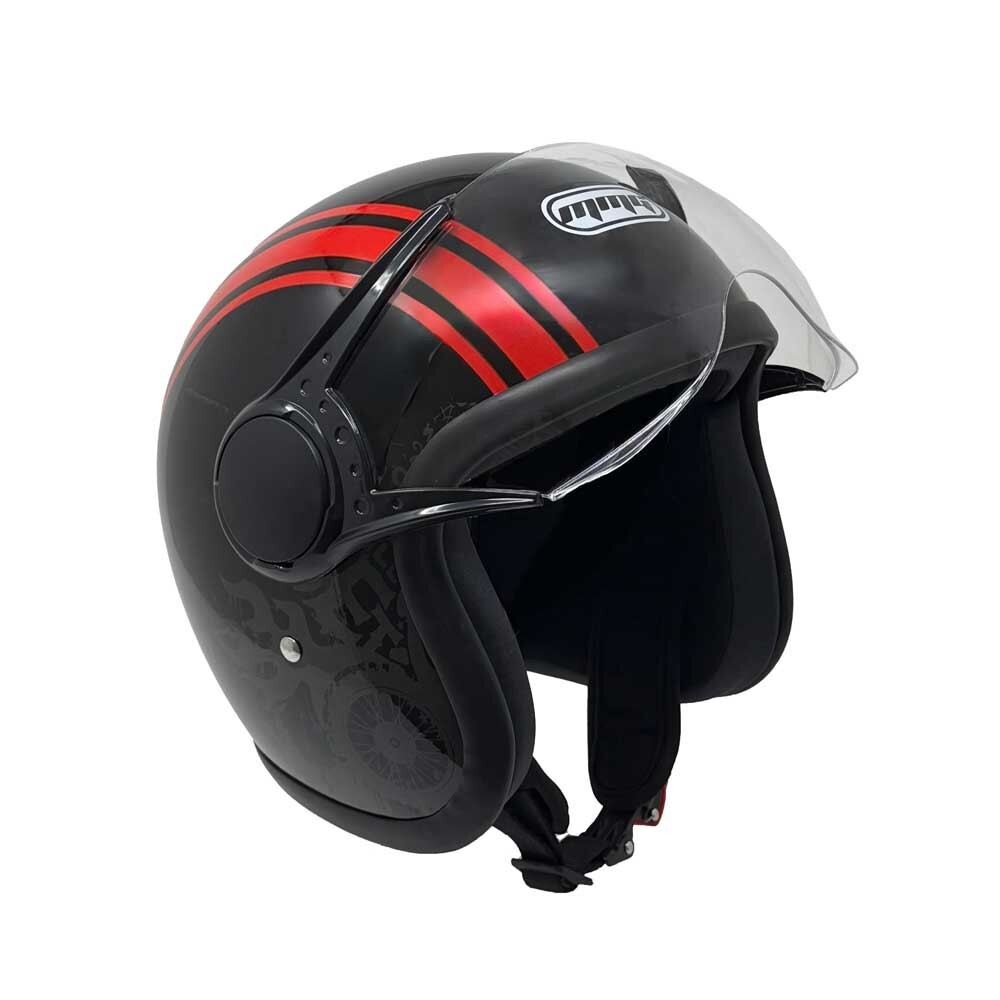 MMG Motorcycle Open Face Helmet Model 37 (Black/Red Graph, Medium)