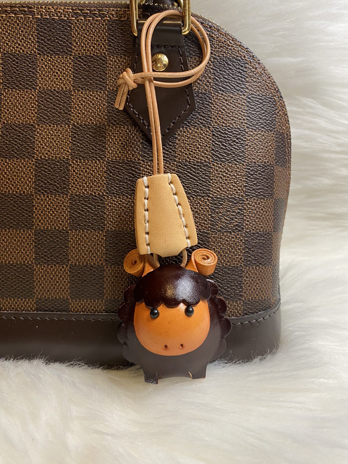 leather goat bag charm Brown Tan handmade gift new