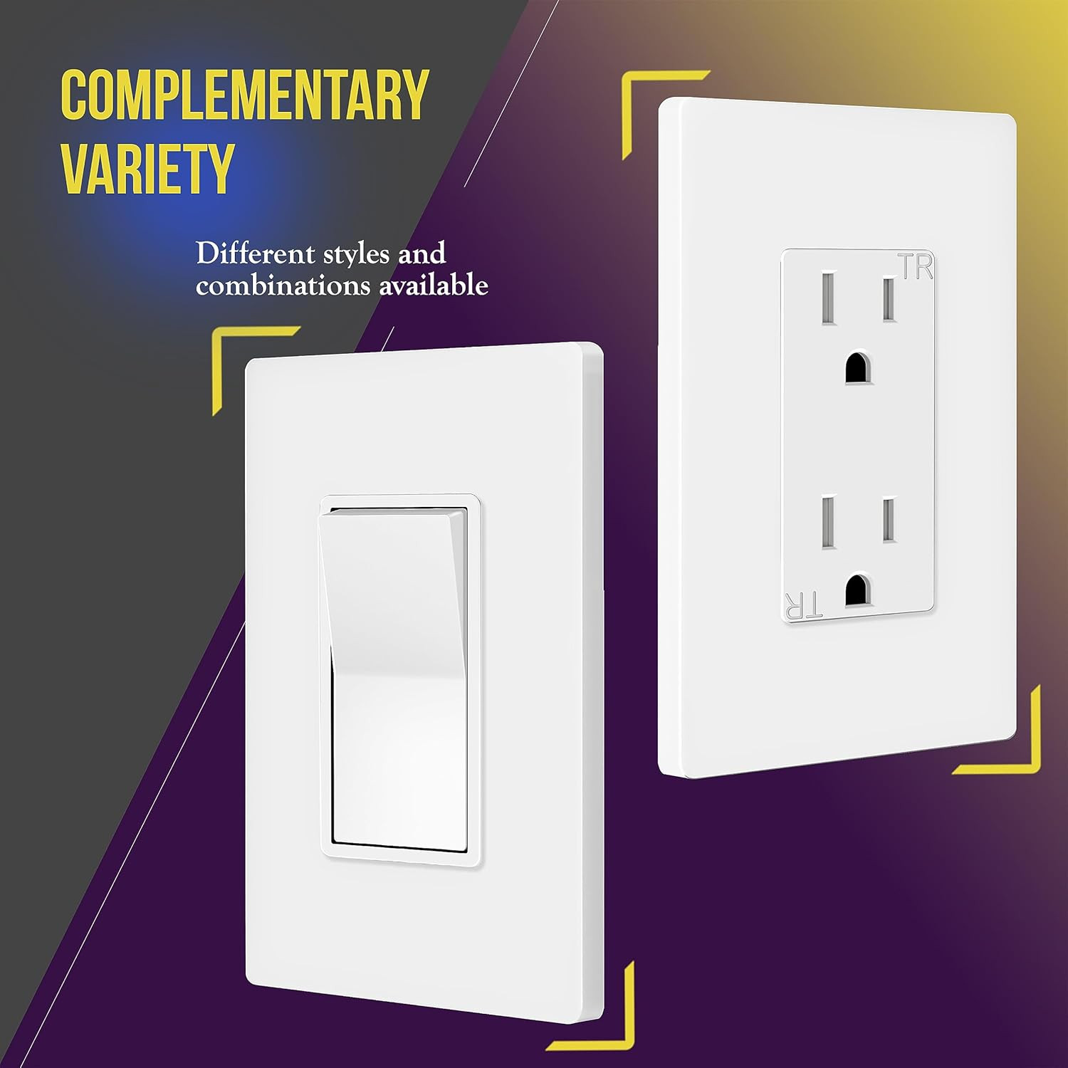 Screwless Decorator Wall Plates Child Safe Outlet Covers, Size 1-Gang 4.68" H X