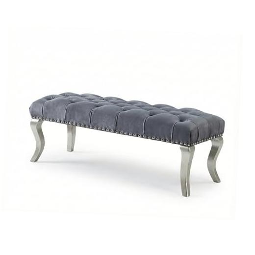Decor Maxem Tufted Fabric Upholstered Seat with Nailhead Trim Bench, Gray Grey