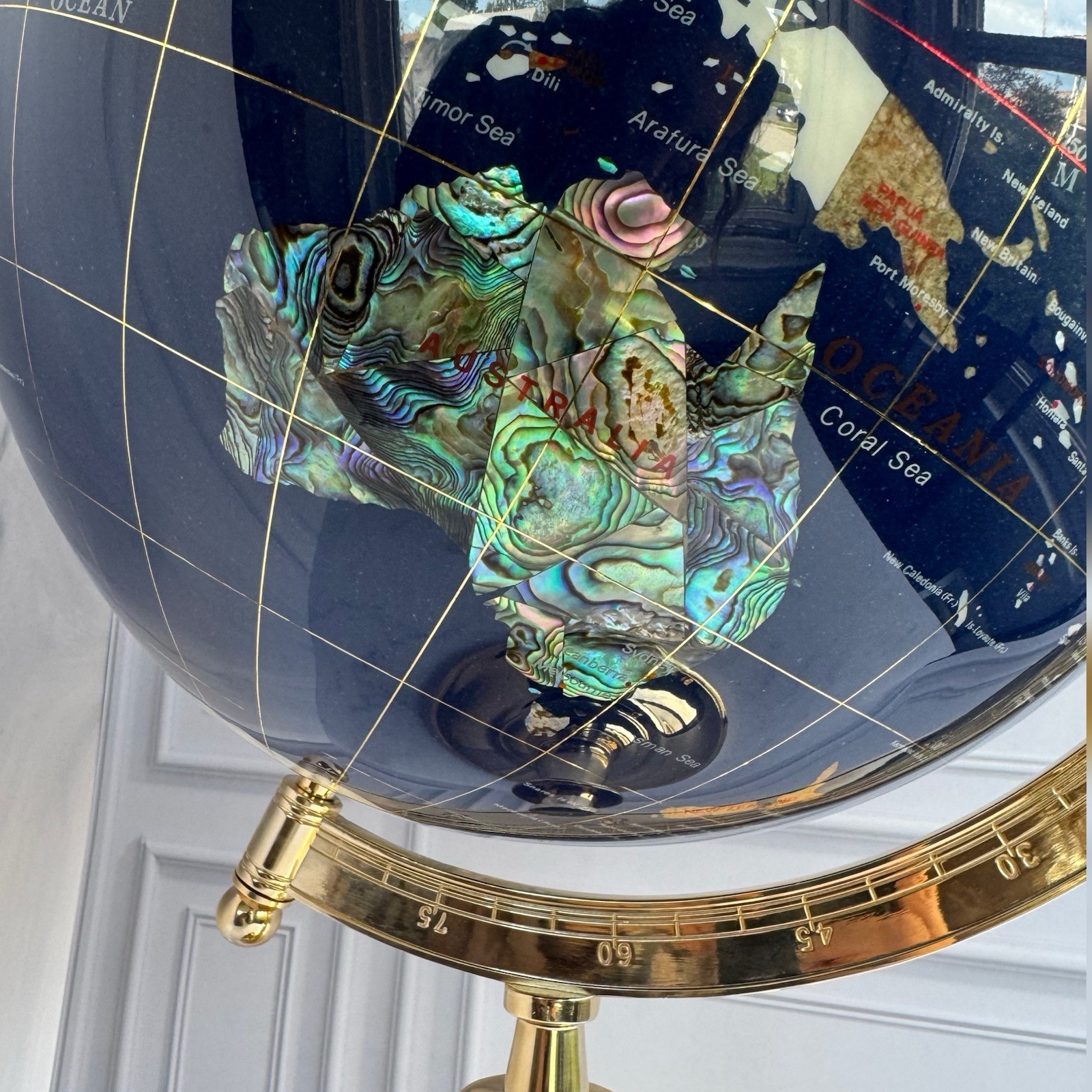 🌍 Large Semi-Precious Stone World Globe on Brass Stand