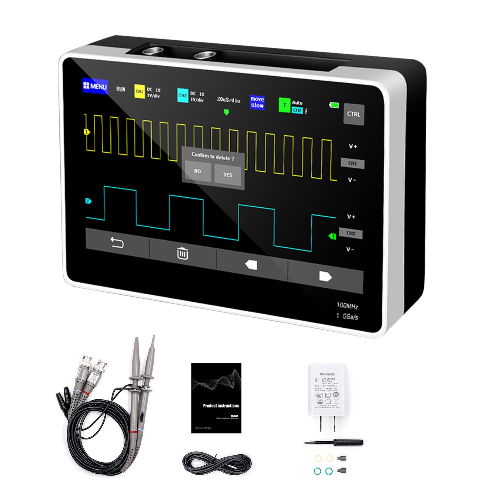Portable 7" Touchscreen Tablet Digital Oscilloscope 2CH 100MHz 1GSa/s 1GB Memory