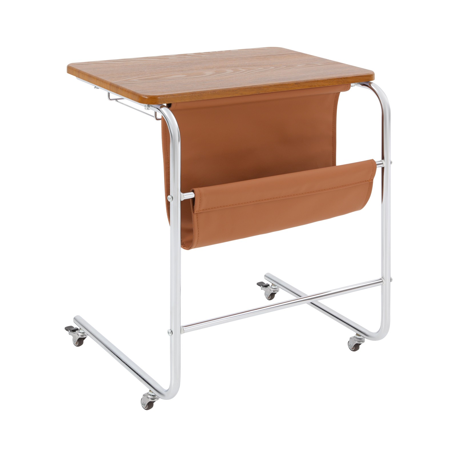 C-shaped End Table With Universal Wheels Sofa Side Table With Pu Storage Bag