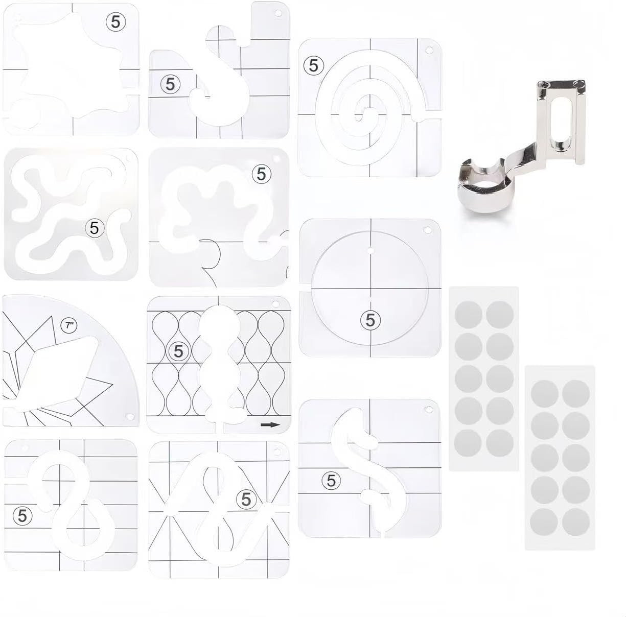 14PCS Free Motion Quilting Kit - 11 3Mm Templates, High Shank Presser Foot, Non-