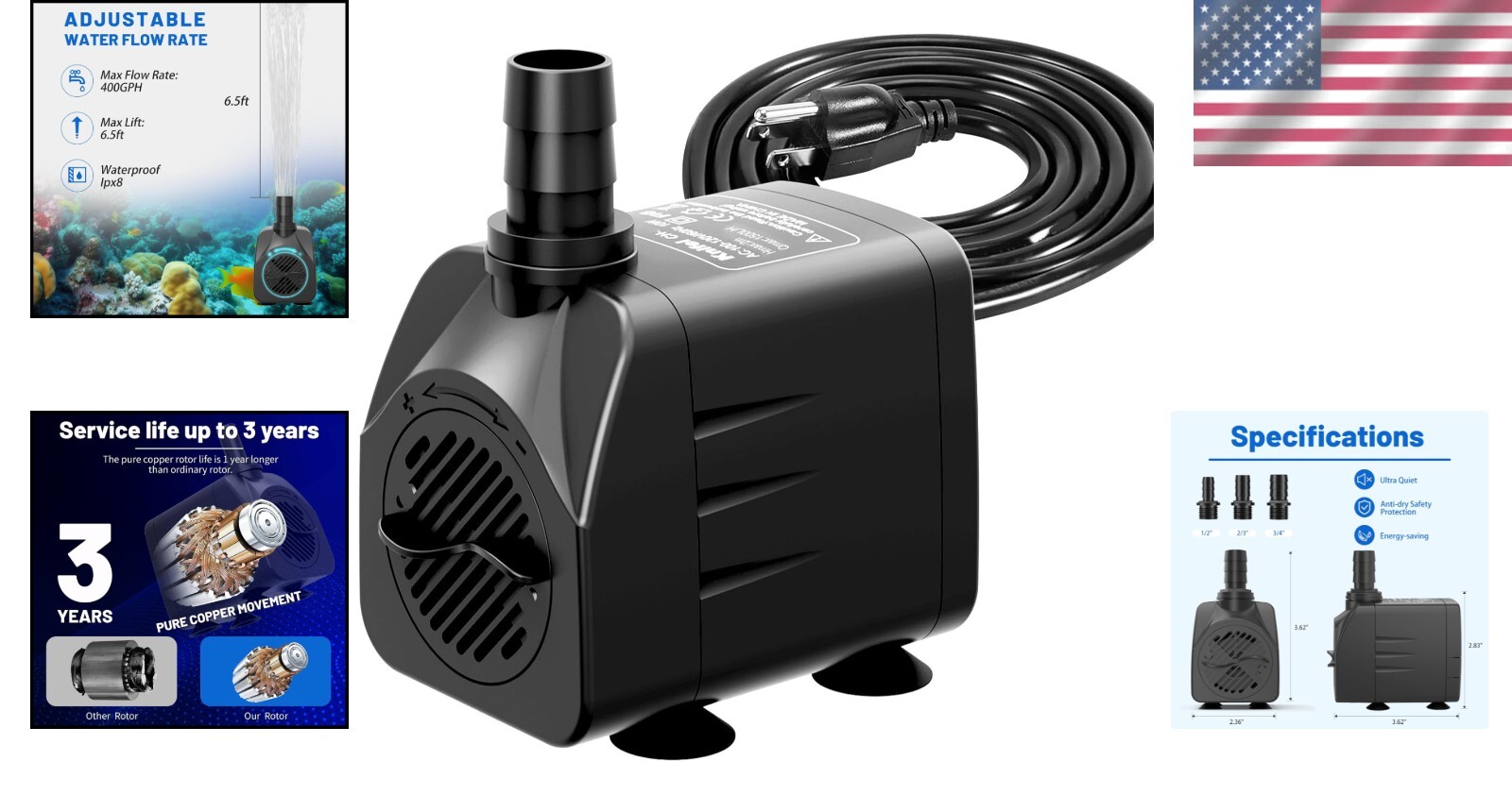 Ultra Quiet 400GPH Pond Pump with Temperature Control - Reliable & Efficient
