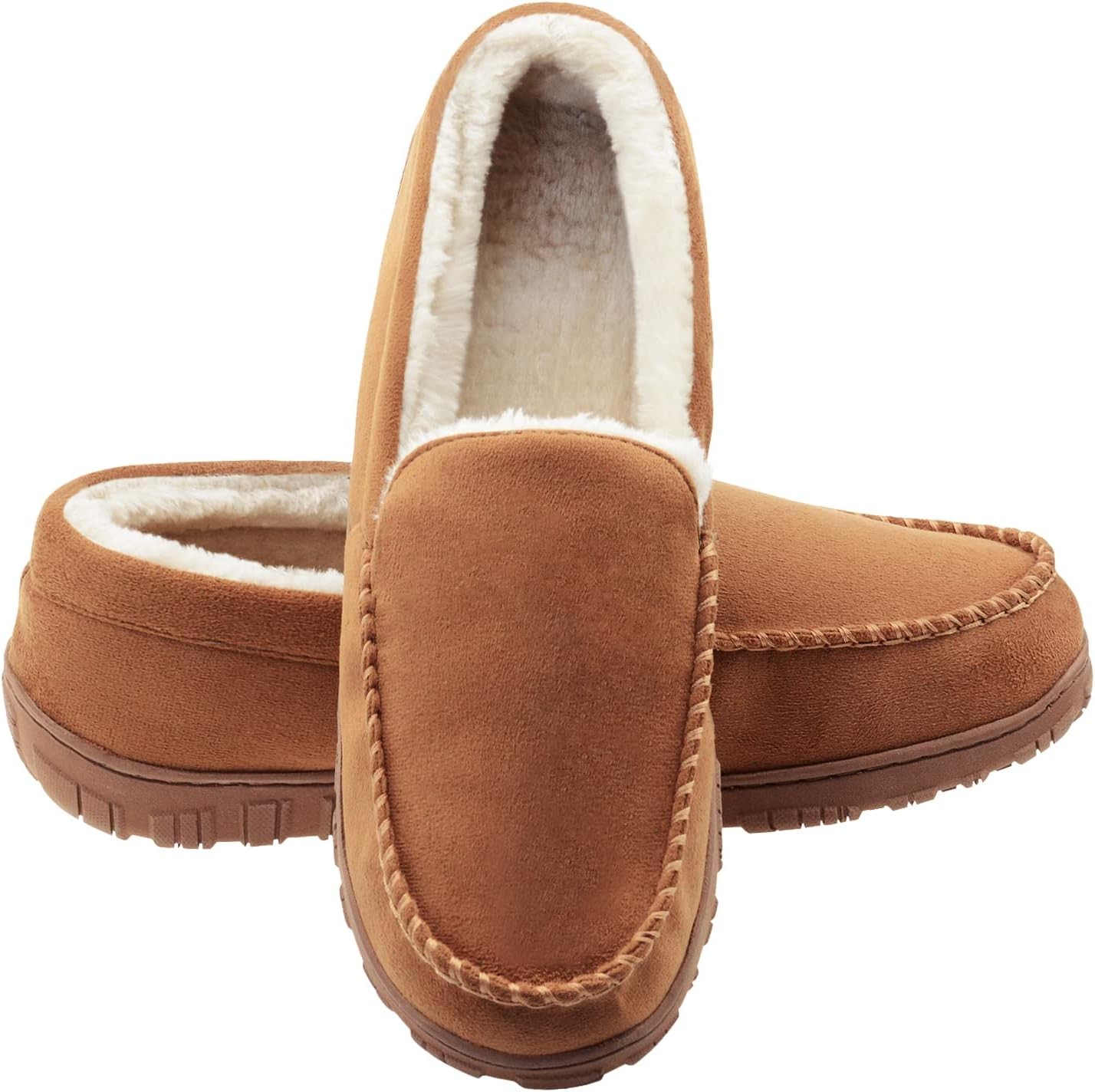 Lulex Moccasins for Men House Slippers Indoor Outdoor Plush Mens 11, Beige