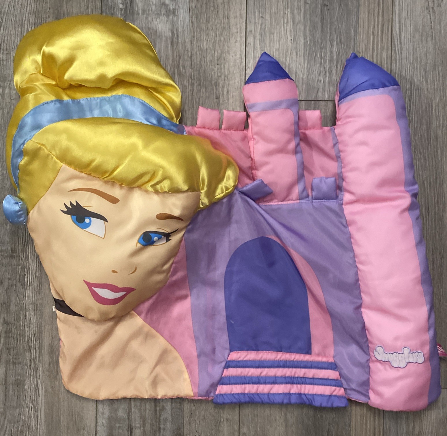 Disney Snugglers 3D Princess Cinderella Castle Plush Pillow Case Pink Purple VGC