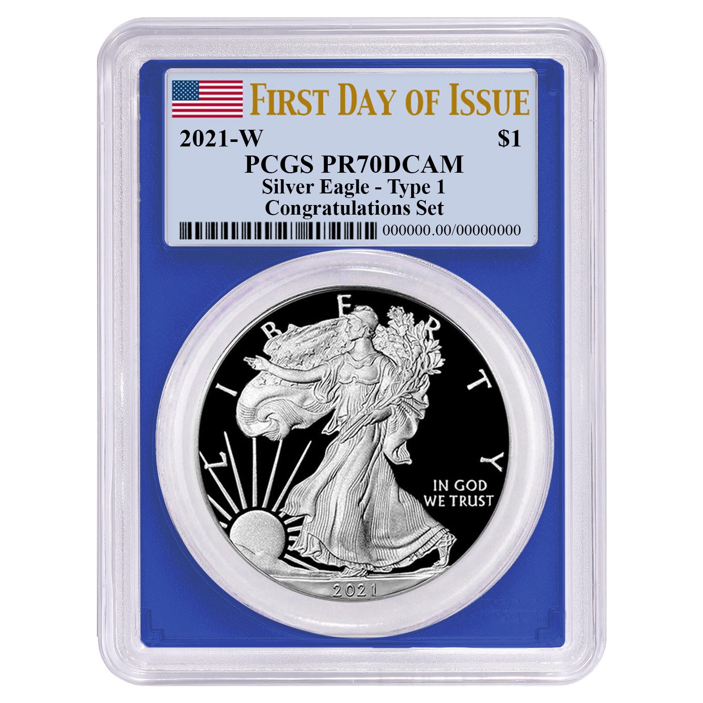 2021-W Proof $1 Type 1 American Silver Eagle Congratulations Set PCGS PR70DCAM