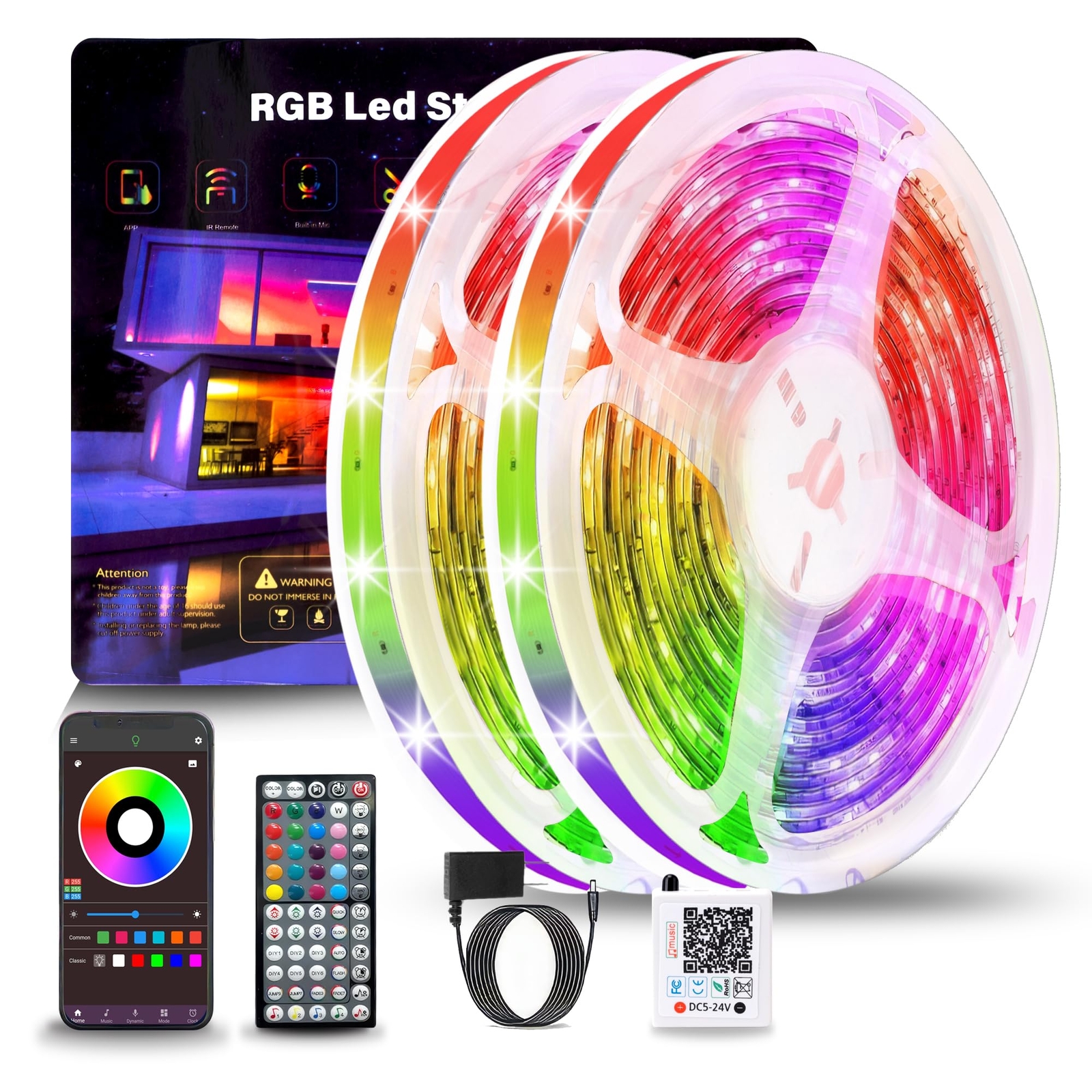 Led Lights For Bedroom 132ft 2 Rolls Of 65.6ft Color Changing Rgb Led Strip Li