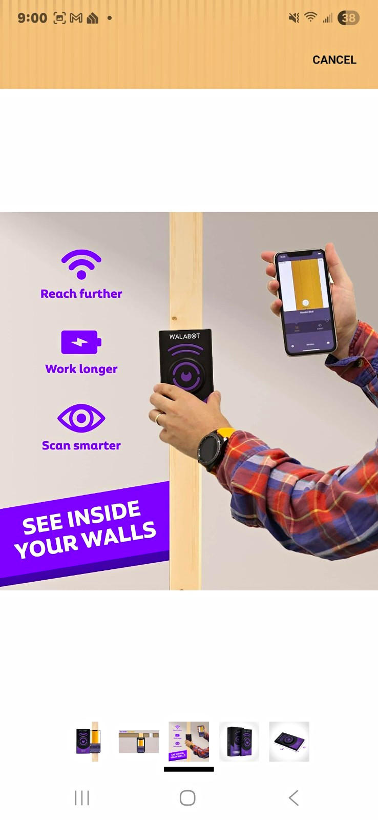 Walabot DIY 2 Electric Stud Finder Wall Scanner, Portable, Black/Purple