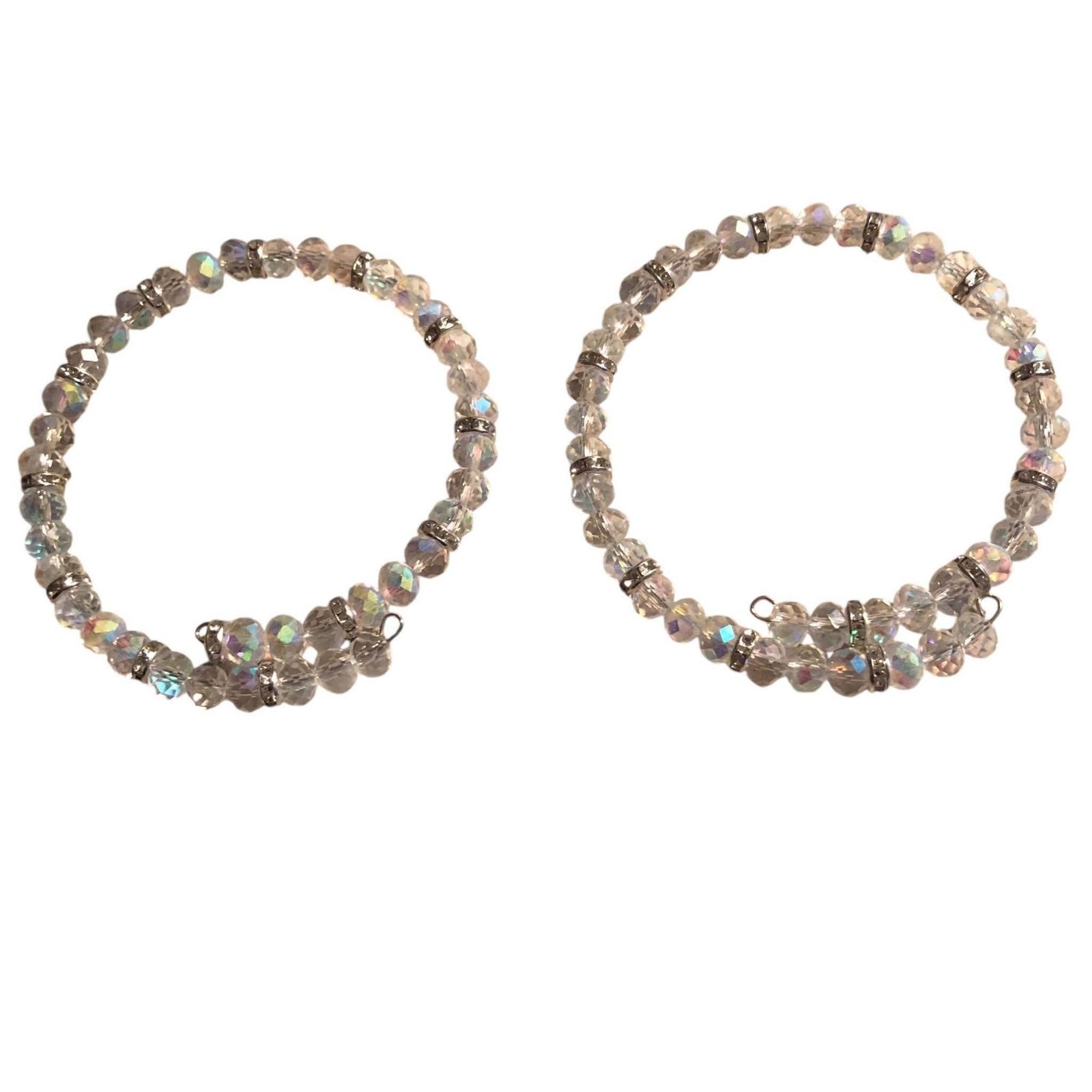 Beaded Cuff Friendship Bracelet Pair Handmade Clear #0010