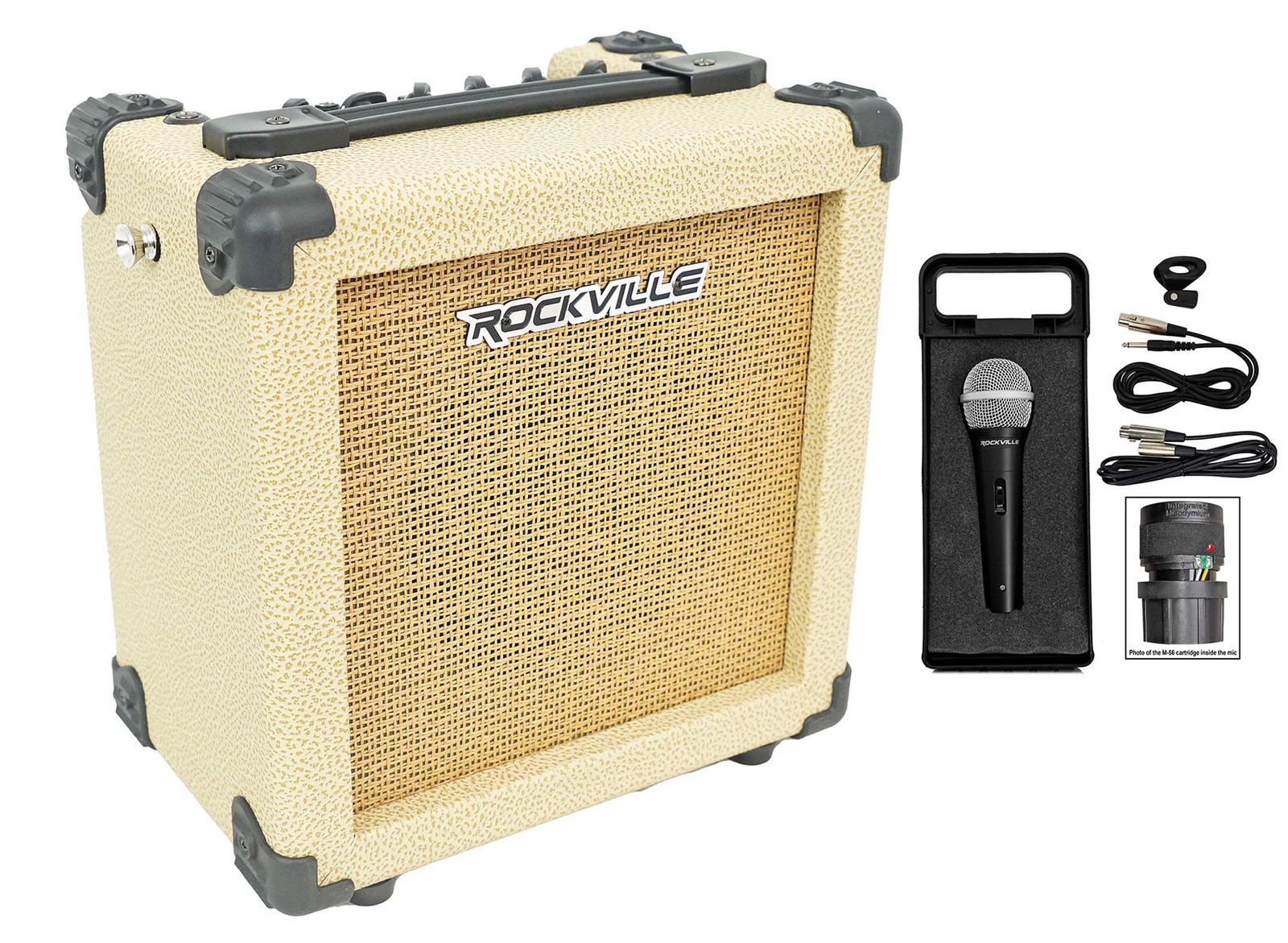 Rockville G-CHARGE 20 BEIGE Rechargeable Guitar Amplifier w/Reverb+Microphone