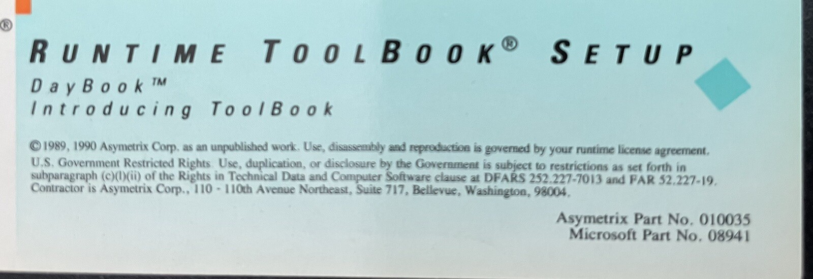 Vintage 1990 Asymetrix Runtime ToolBook Setup DayBook 5.25" Floppy Disk